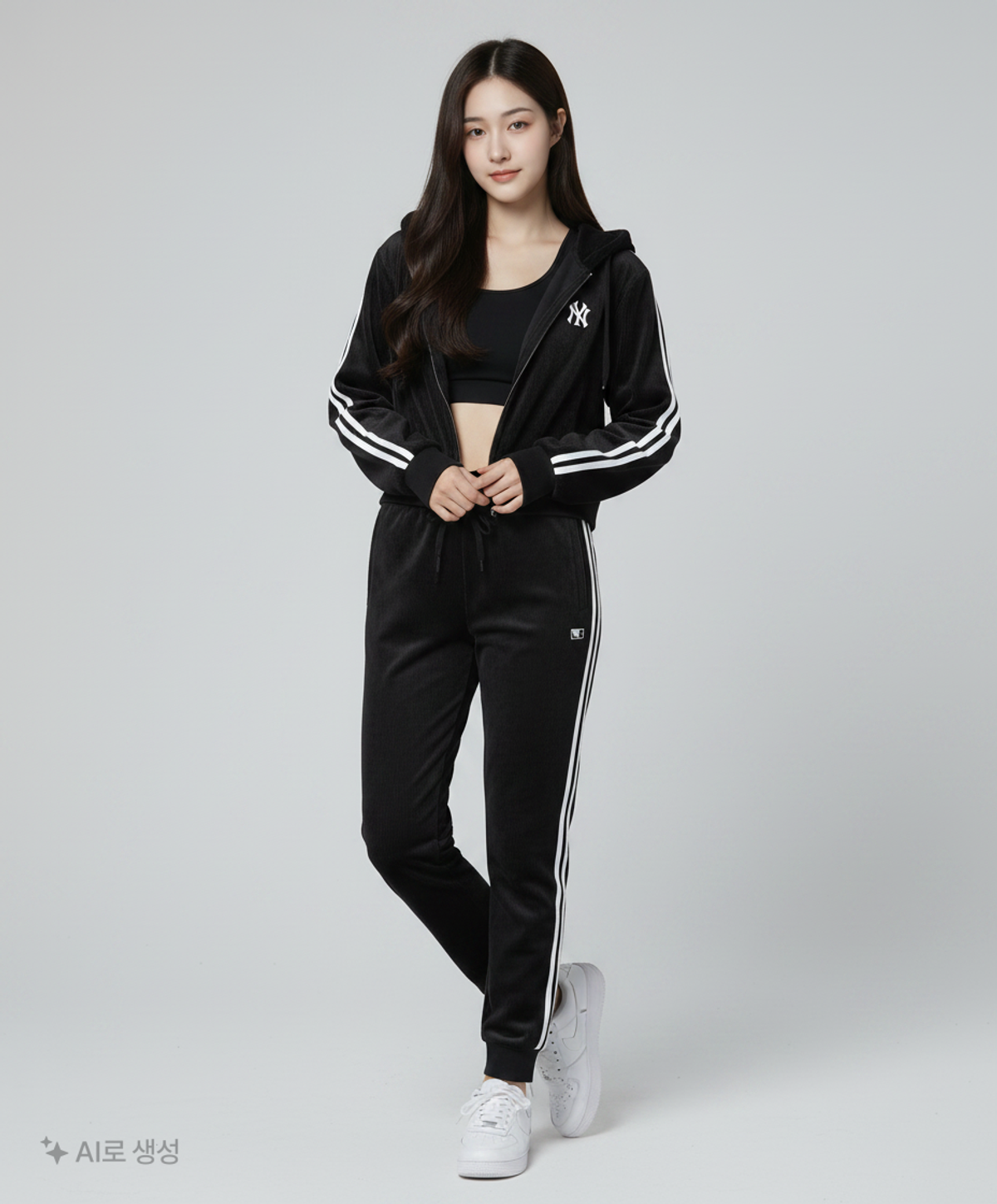 엠엘비(MLB) 여성 베이직 골조직 벨로아 후드티 NY (Black) S