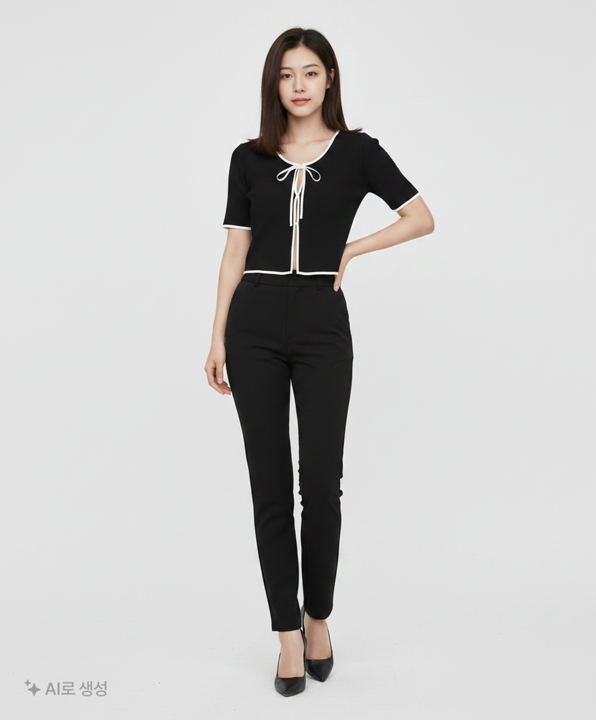 미쏘(MIXXO) 배색 가디건형 블라우스_MIWBWD812G S