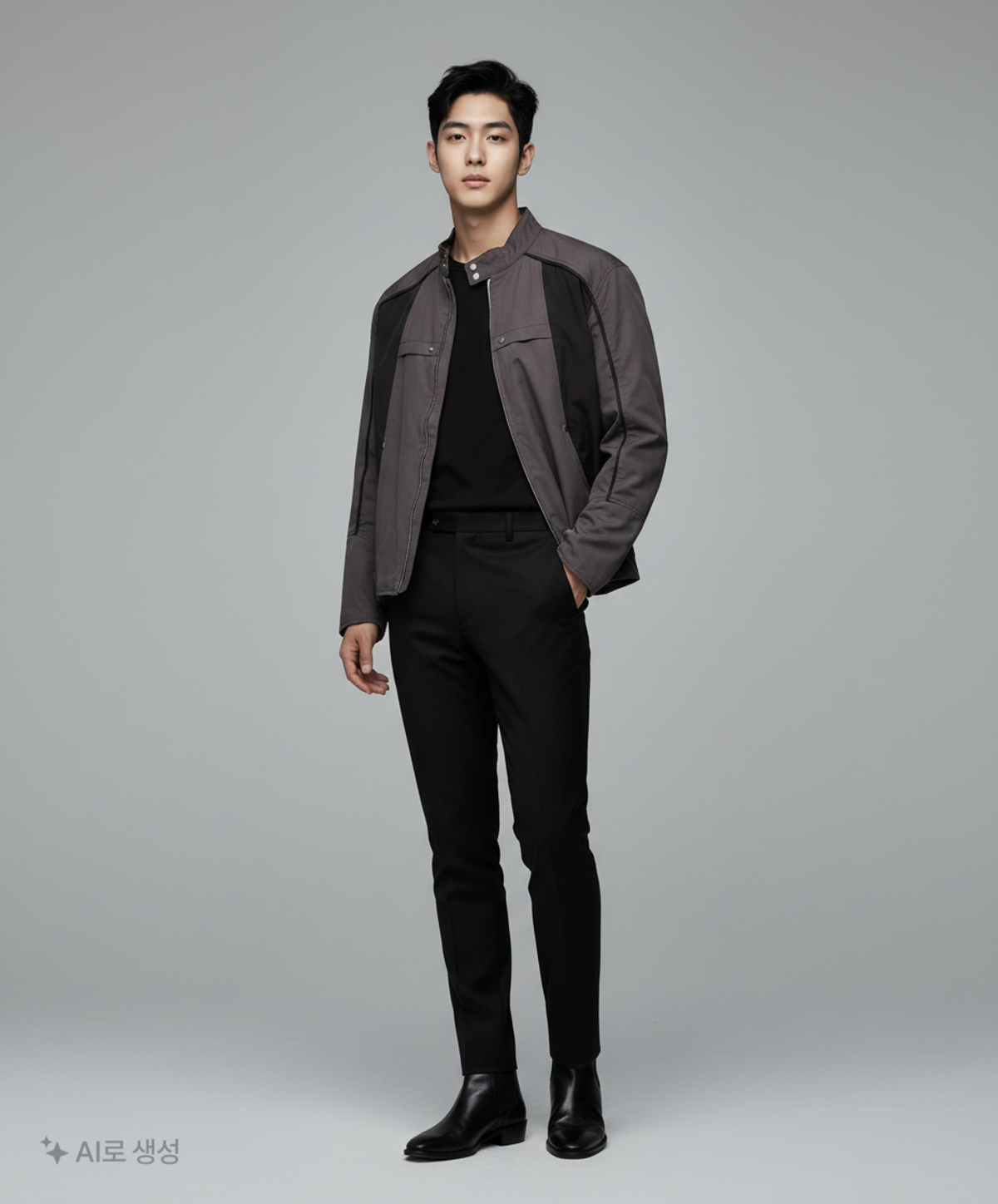 애드오프(ADDOFF) PIPED PADDED BIKER JACKET CHARCOAL M