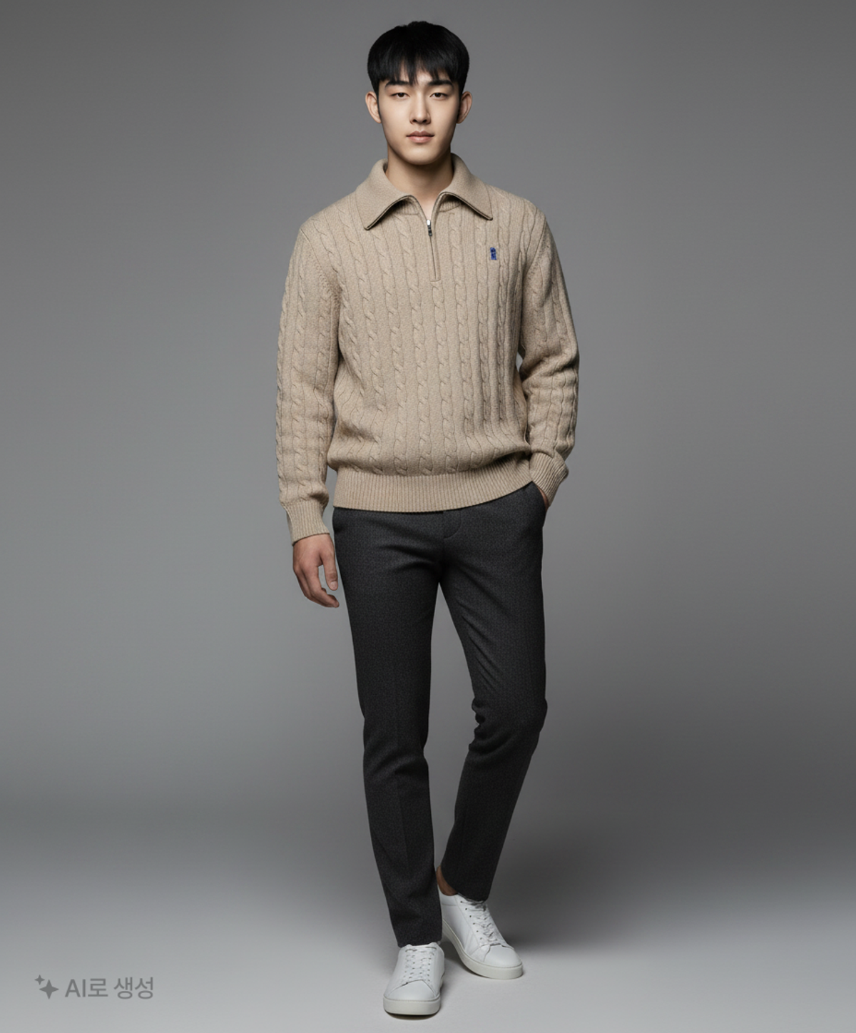 세컨모놀로그(SECONDMONO) Heavyweight Cable Half Zip Knit [OATMEAL]_COOSKT042OATMEAL M