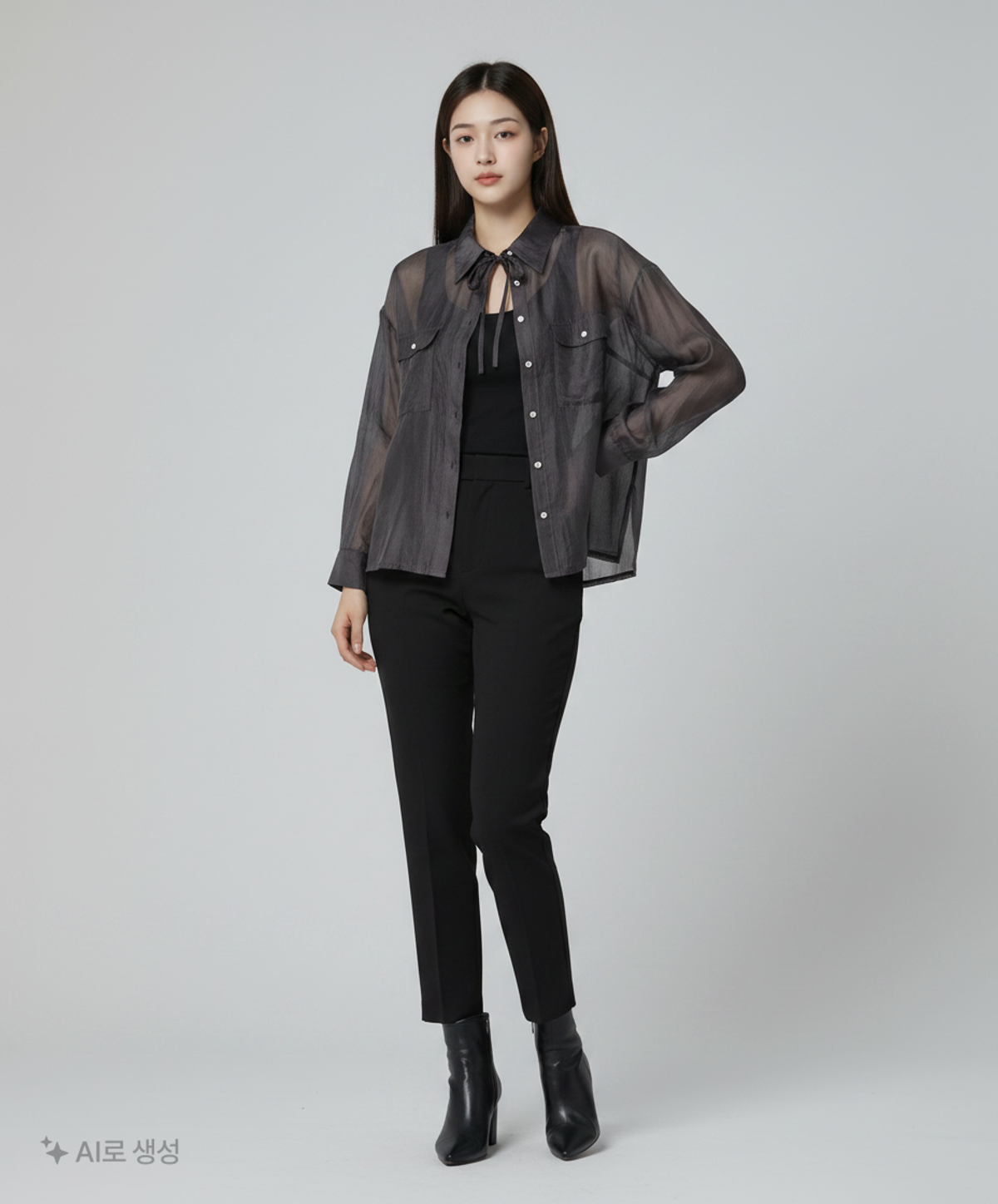 리이(RE RHEE) SHEER CUPRO SHIRTS MIDNIGHT NAVY ML