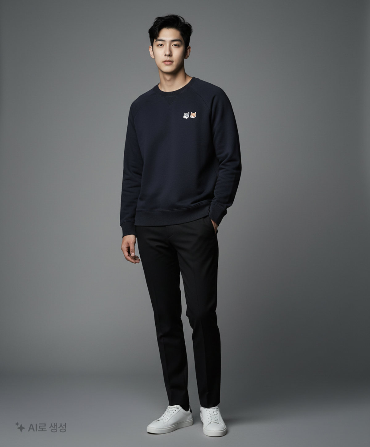 메종 키츠네(MAISON KITSUNE) 더블 폭스헤드 스웨트셔츠 FM00358KM0002 P195 BLACK L