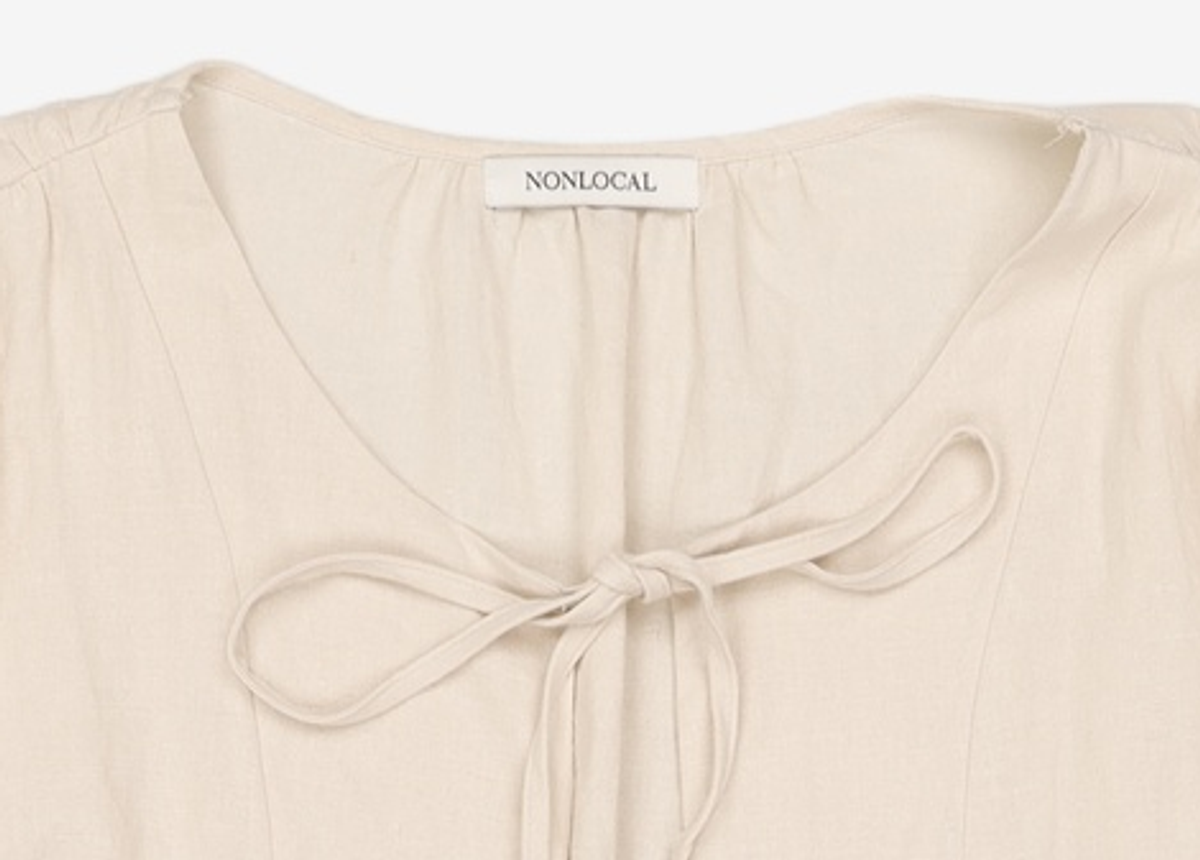 논로컬(NONLOCAL) Linen Shirring Cardigan - Beige FREE