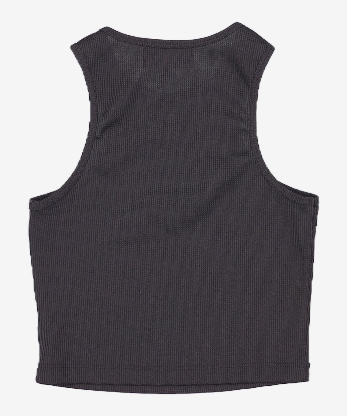 우알롱(WOOALONG) Signature waffle halter neck crop top - BLACK XS
