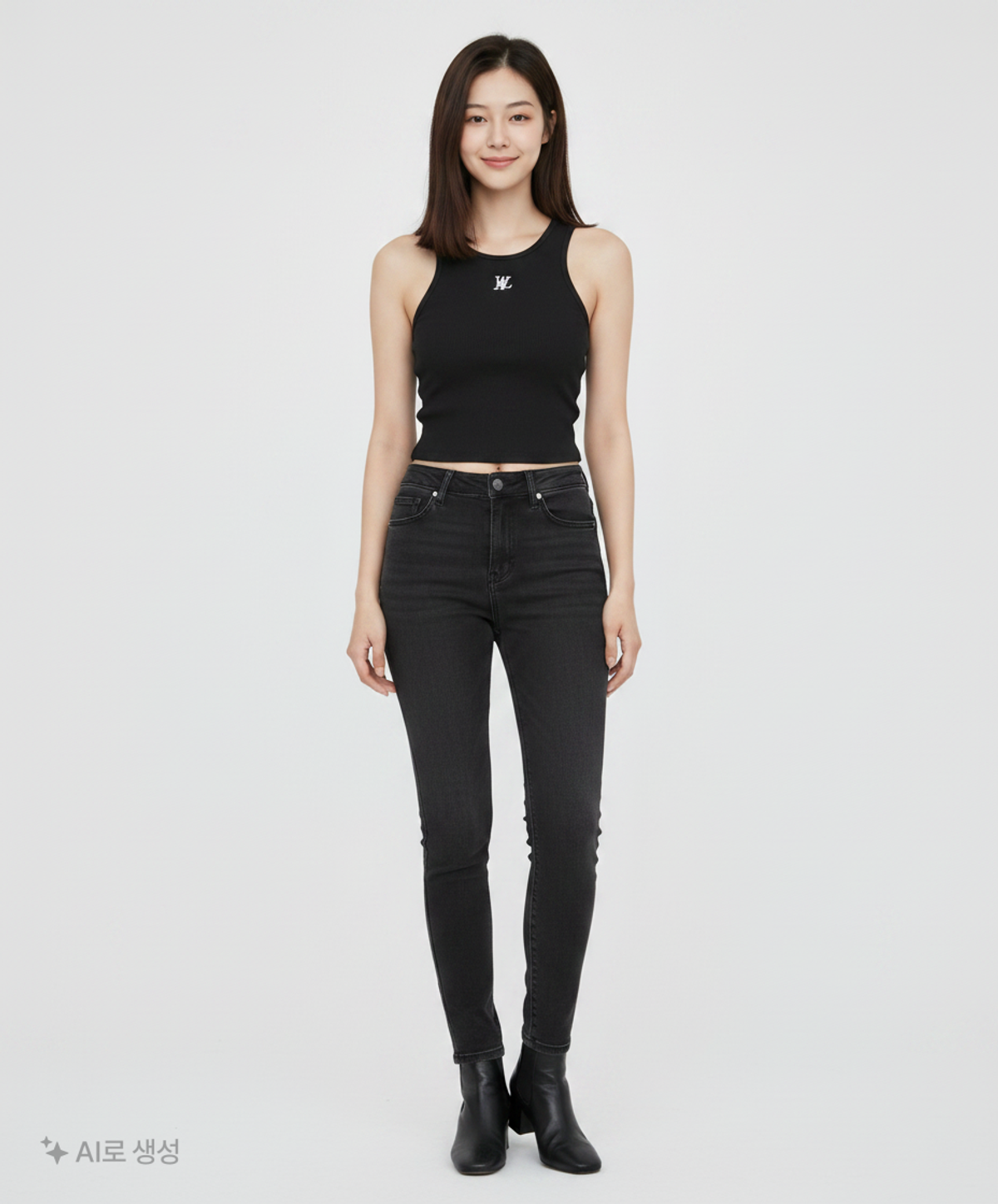 우알롱(WOOALONG) Signature waffle halter neck crop top - BLACK XS