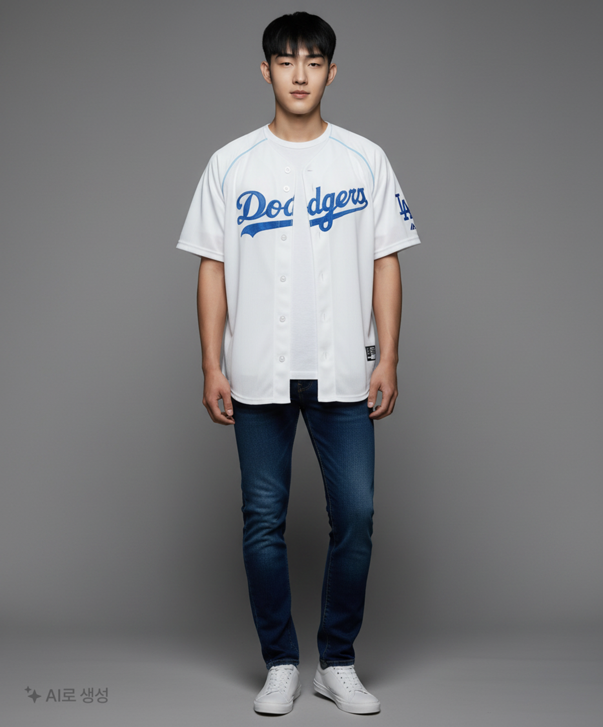 엠엘비(MLB) 바시티 하이글로시 베이스볼 셔츠 LA (White) S