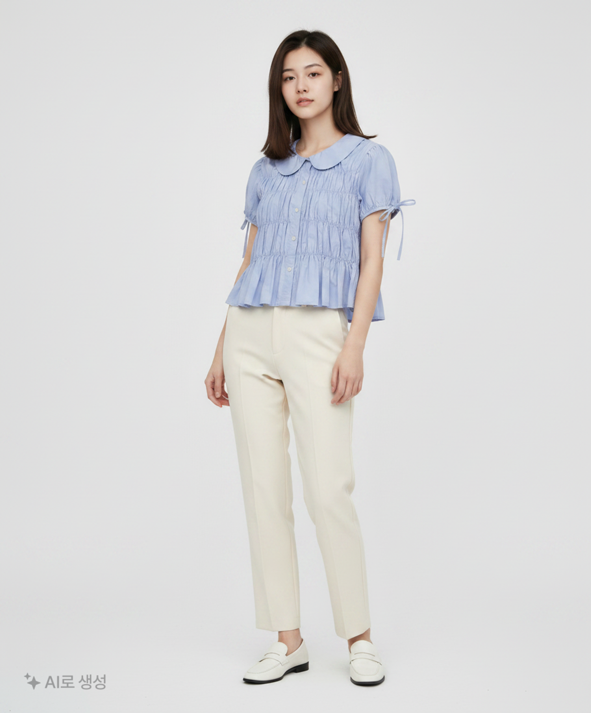 로액슈얼(LO AXUAL) SHIRRING PUFF SHIRTS_SKYBLUE FREE