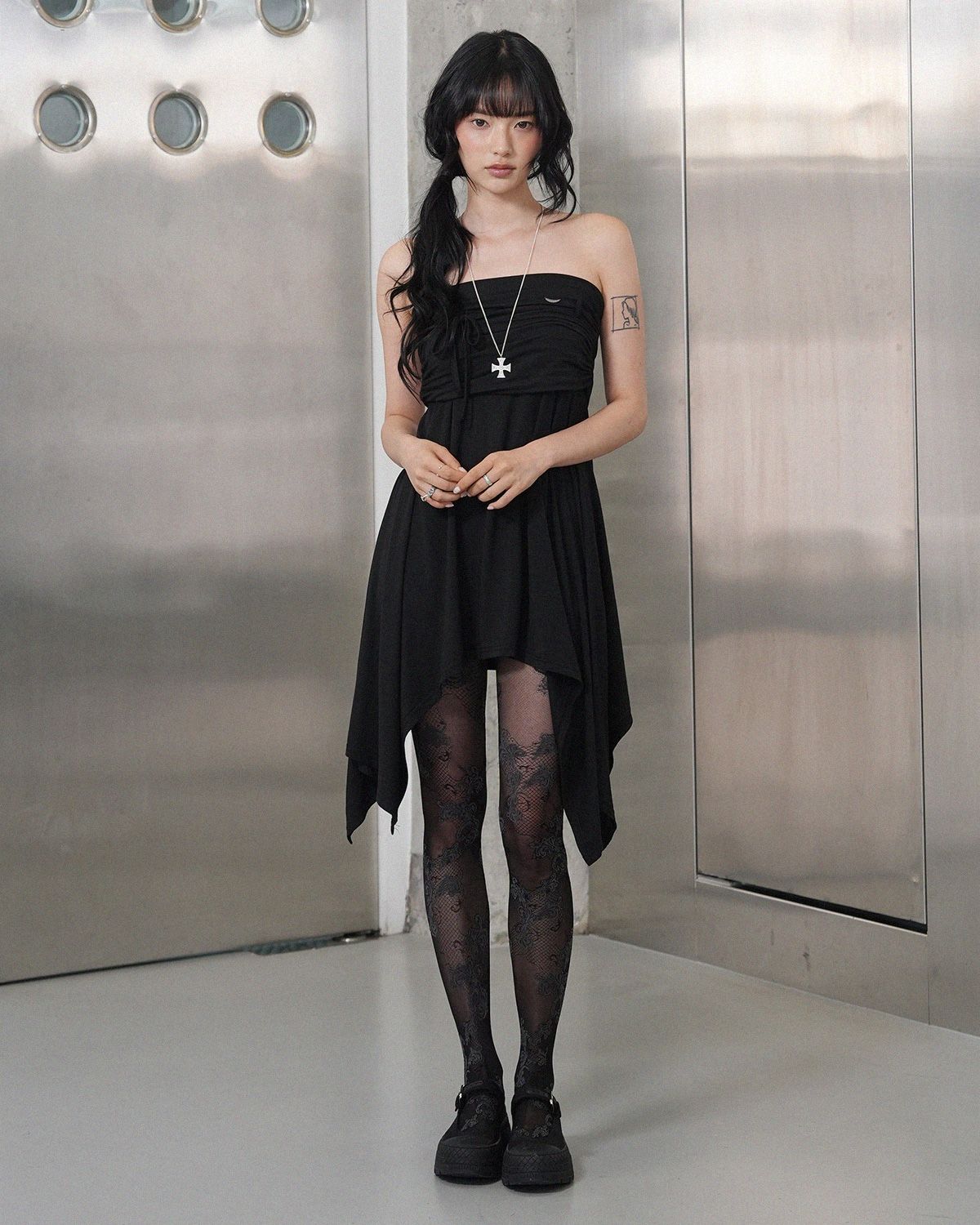 여린(YEORIN) Ash 2-WAY Drape Skirt (Black)