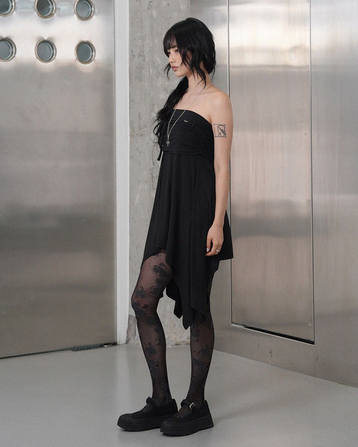 여린(YEORIN) Ash 2-WAY Drape Skirt (Black)