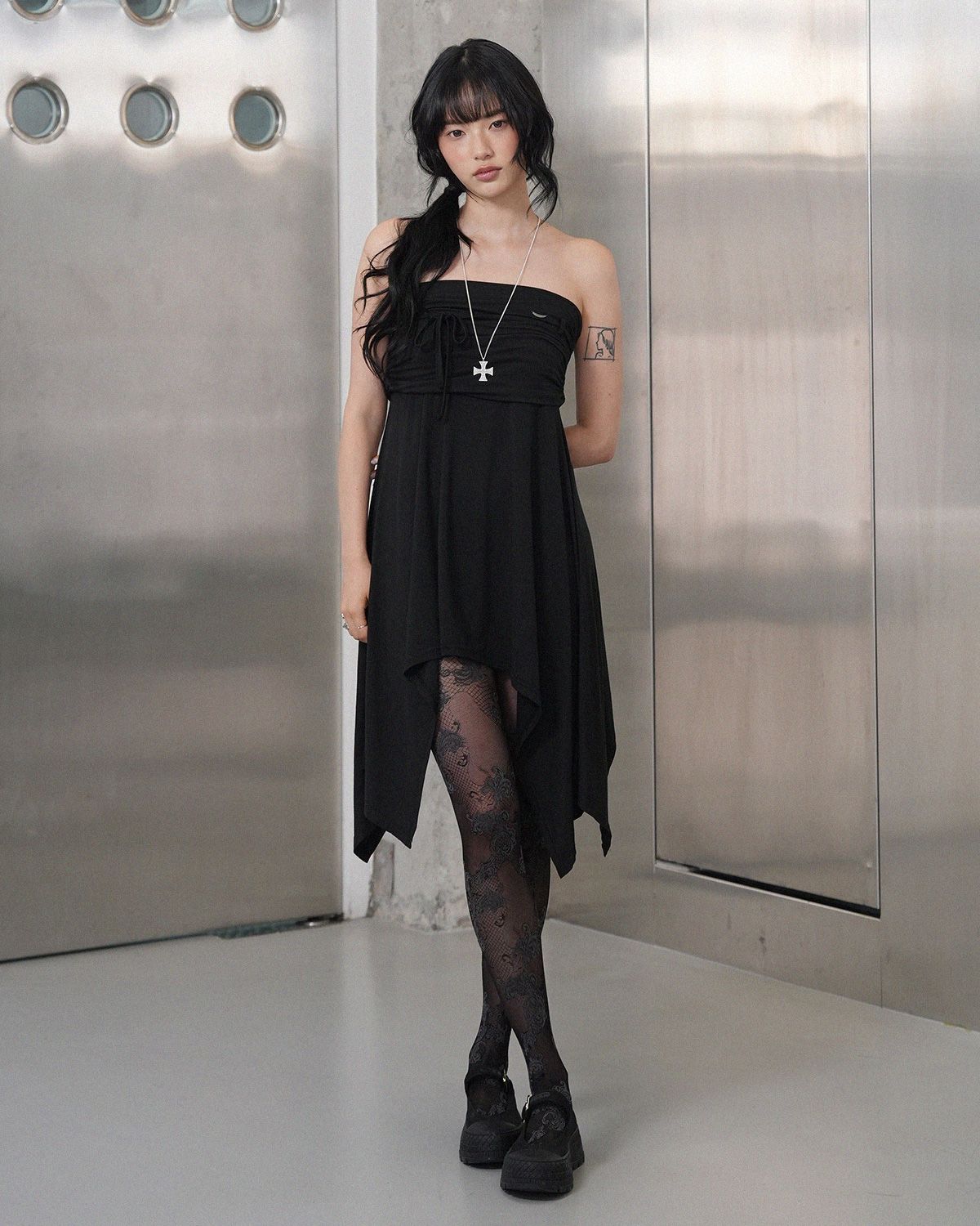 여린(YEORIN) Ash 2-WAY Drape Skirt (Black)