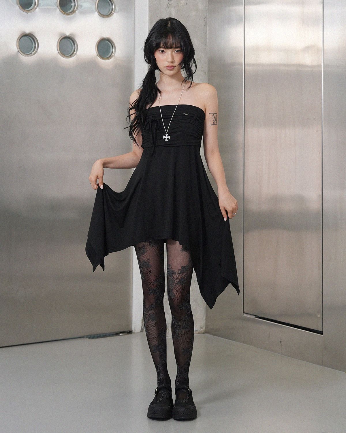 여린(YEORIN) Ash 2-WAY Drape Skirt (Black)