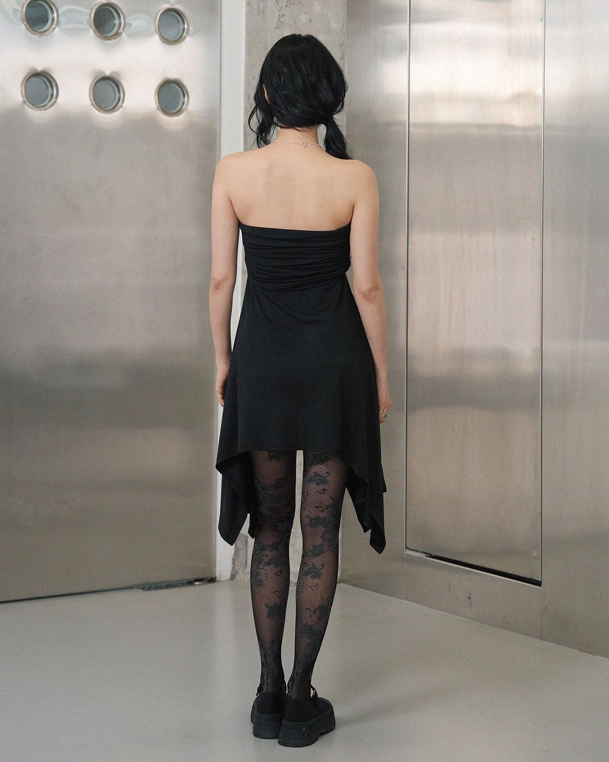 여린(YEORIN) Ash 2-WAY Drape Skirt (Black)