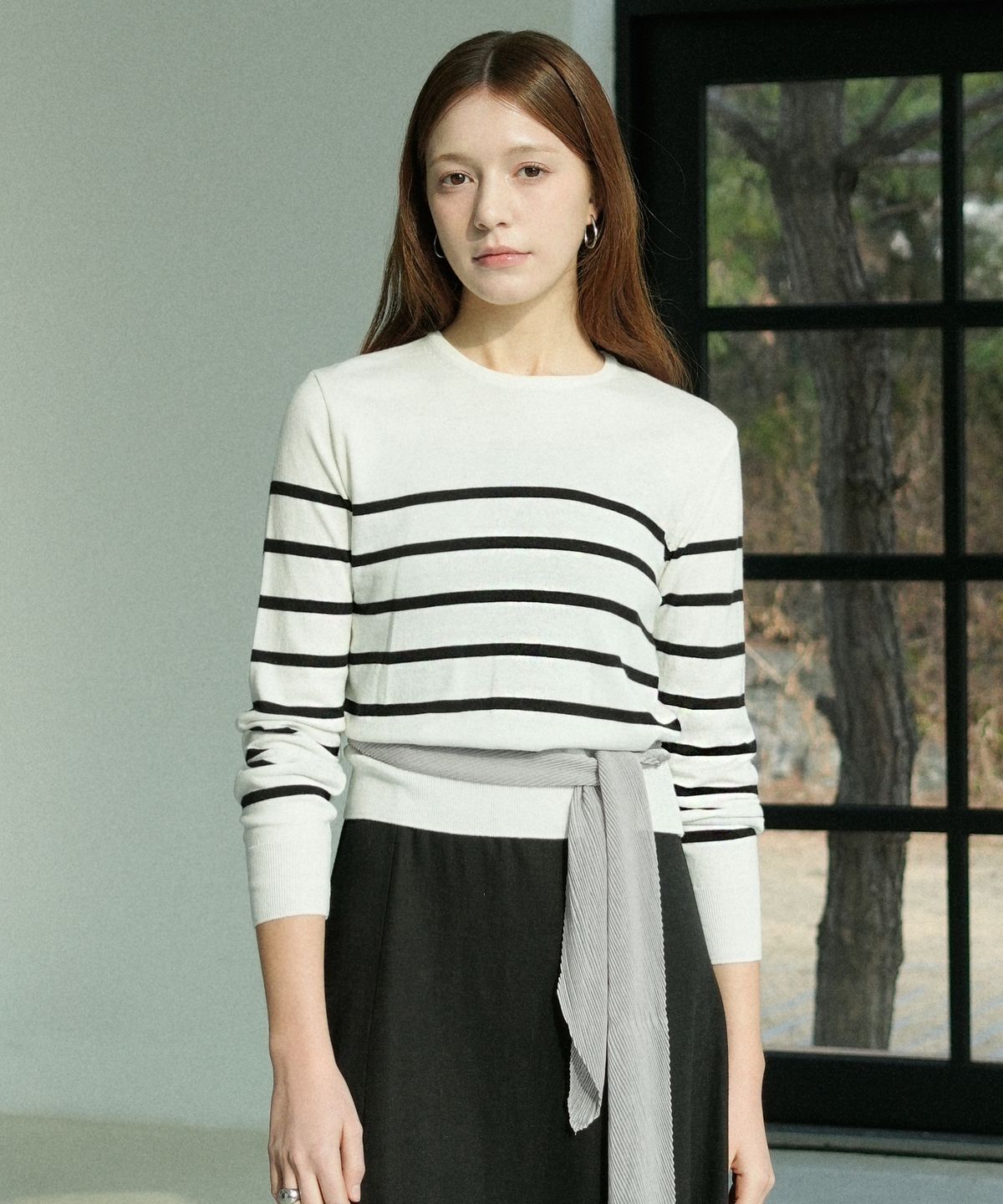 블레티(VLETI) Cotton Round Stripe Knit (Ivory)