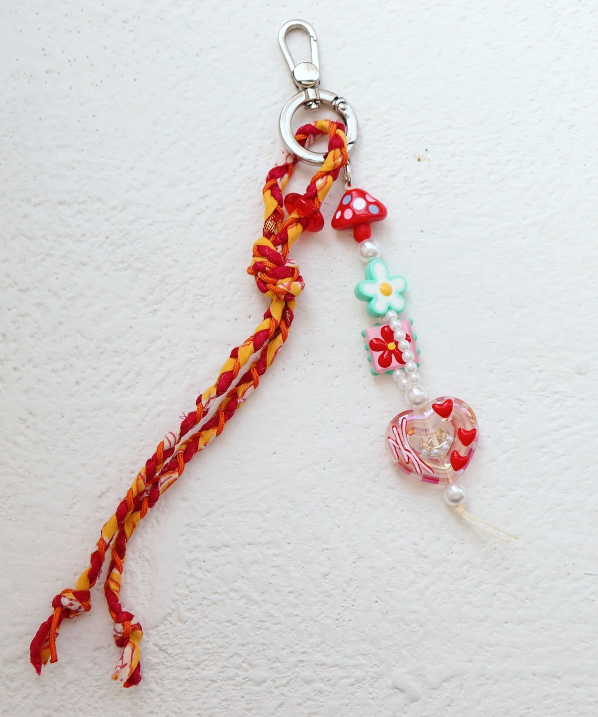 봉보(BONBEAU) Lucky charm braid keyring strap 프린트 실크 매듭 러블리 참 가방 핸드폰 스트랩 키링