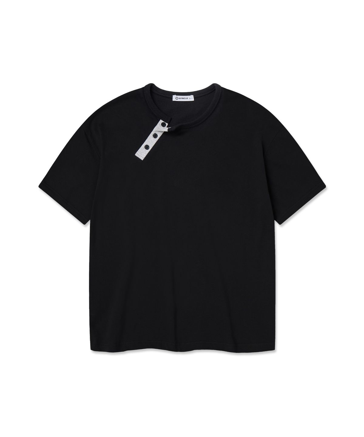 앨빈클로(ALVINCLO) 사선 배색 헨리넥 크롭핏 반팔티 AST3685 (4COLOR)