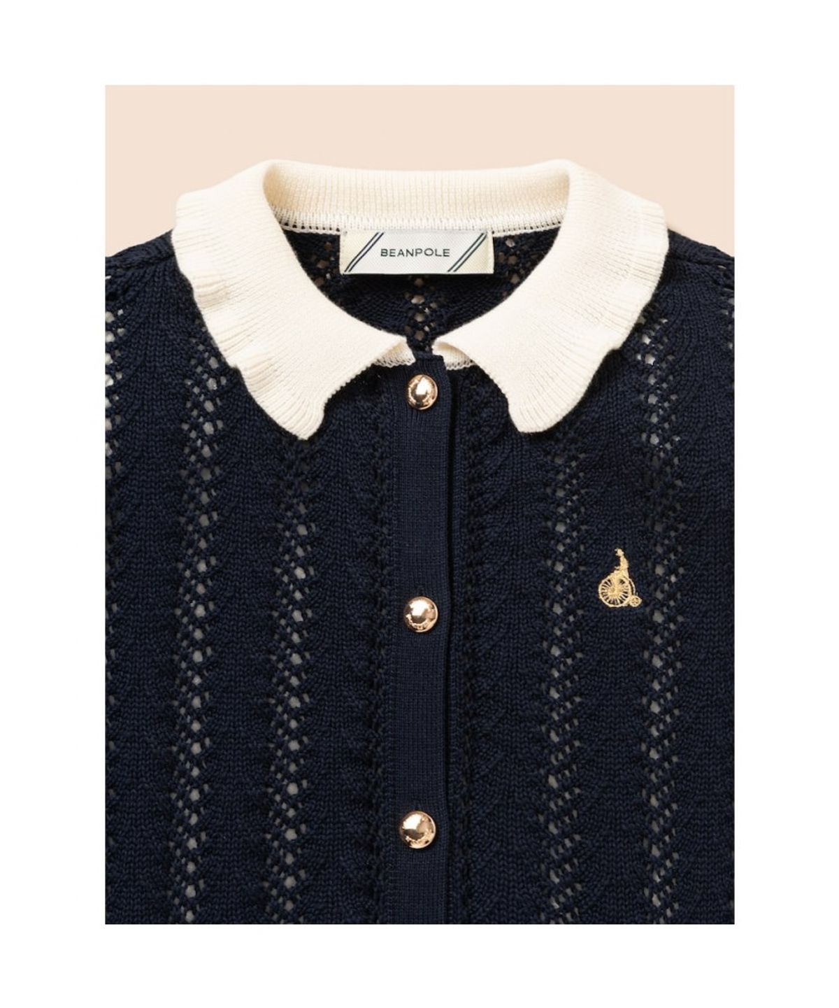 빈폴 키즈(BEANPOLE KIDS) 여아 넥칼라 배색 긴소매 크로쉐 카디건  네이비 (BI685AG02R)