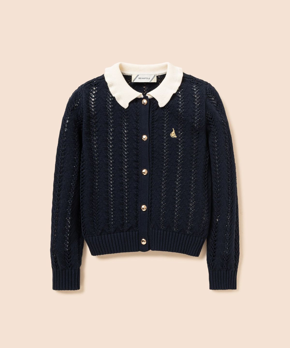 빈폴 키즈(BEANPOLE KIDS) 여아 넥칼라 배색 긴소매 크로쉐 카디건  네이비 (BI685AG02R)