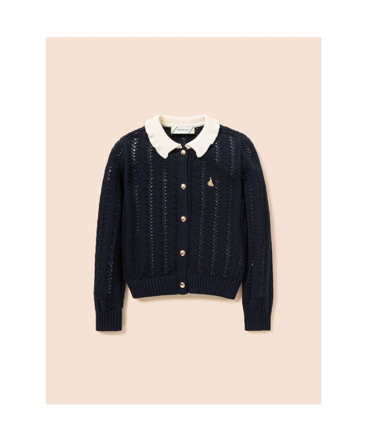 빈폴 키즈(BEANPOLE KIDS) 여아 넥칼라 배색 긴소매 크로쉐 카디건  네이비 (BI685AG02R)