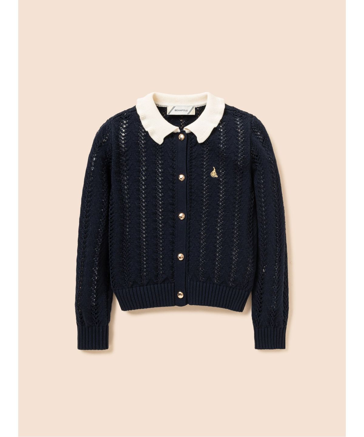 빈폴 키즈(BEANPOLE KIDS) 여아 넥칼라 배색 긴소매 크로쉐 카디건  네이비 (BI685AG02R)