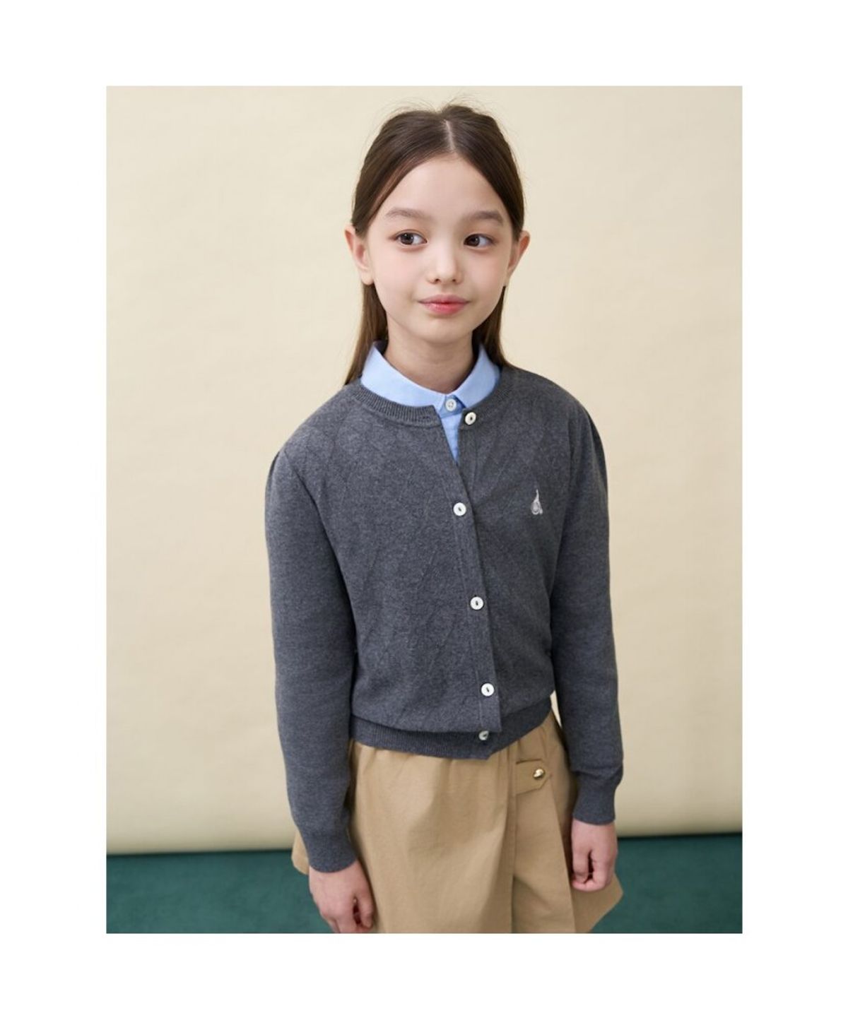 빈폴 키즈(BEANPOLE KIDS) 여아 솔리드 아가일 조직 카디건  애쉬 (BI685AG034)