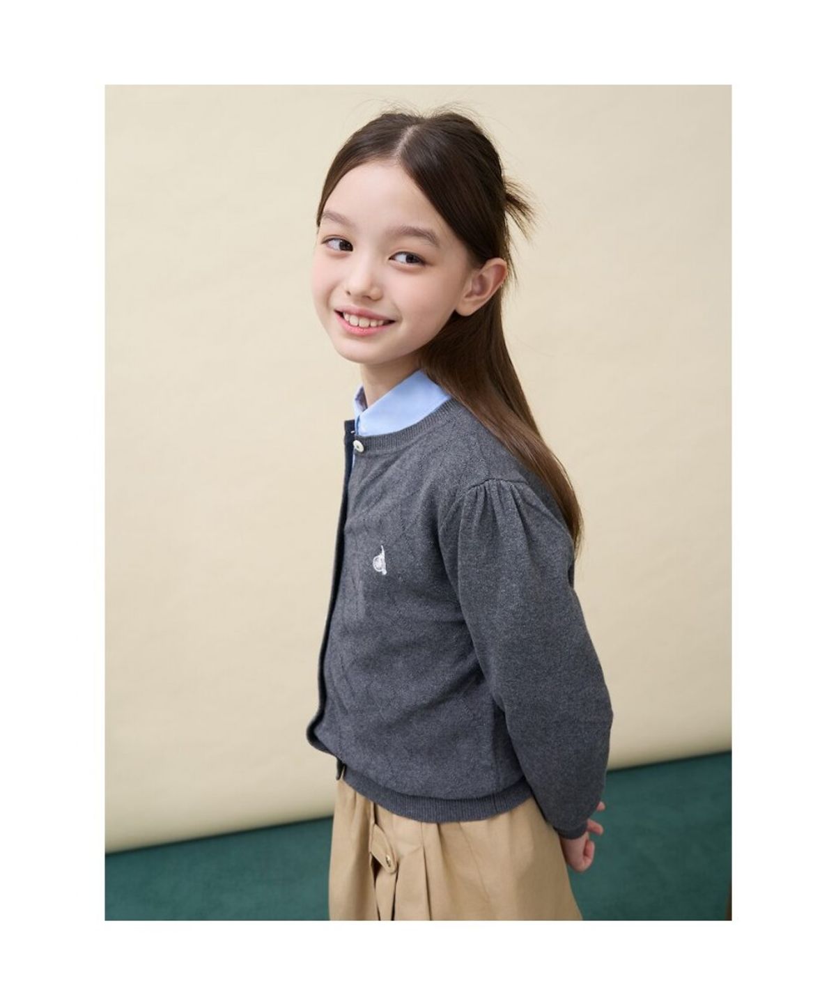 빈폴 키즈(BEANPOLE KIDS) 여아 솔리드 아가일 조직 카디건  애쉬 (BI685AG034)