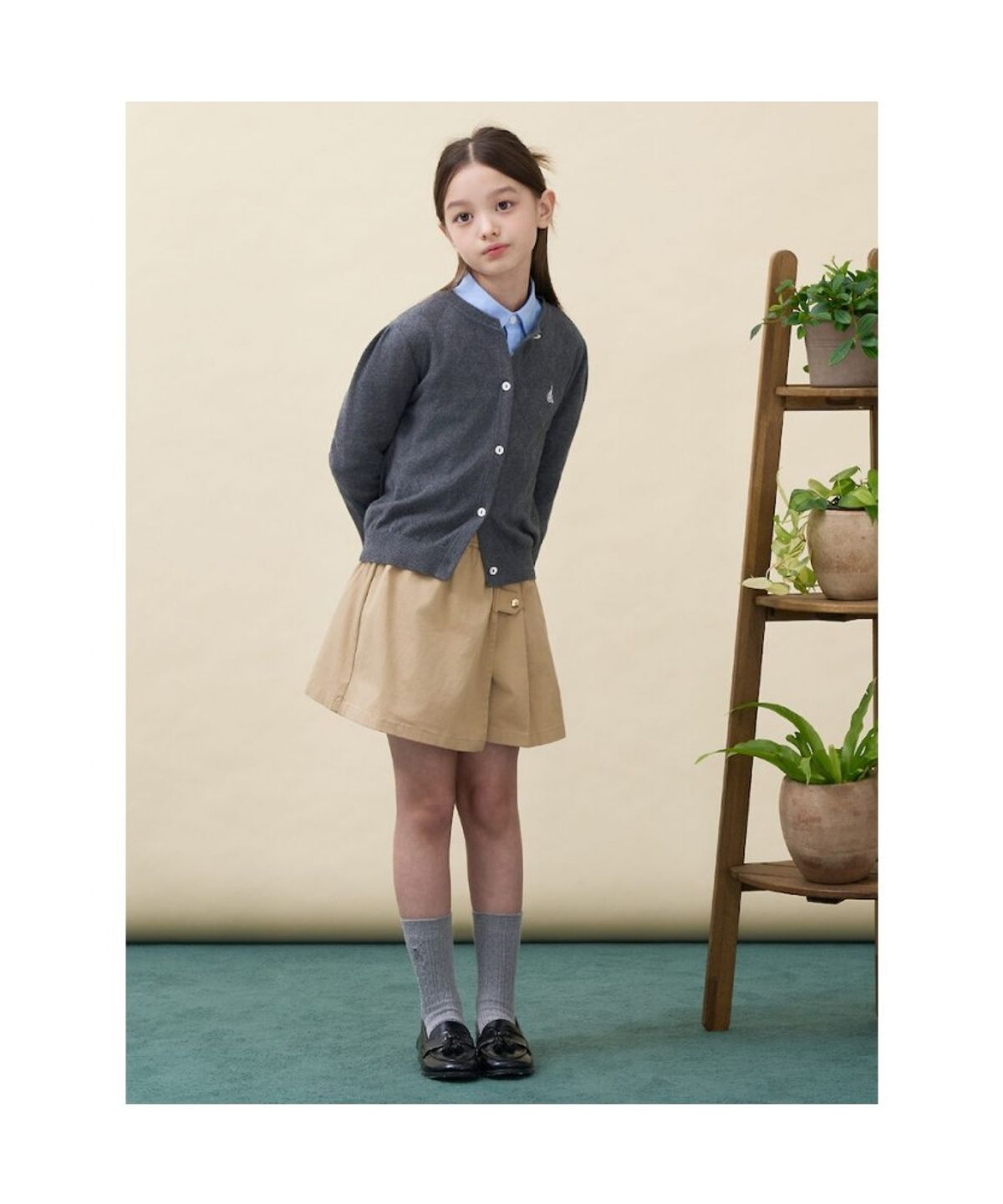 빈폴 키즈(BEANPOLE KIDS) 여아 솔리드 아가일 조직 카디건  애쉬 (BI685AG034)