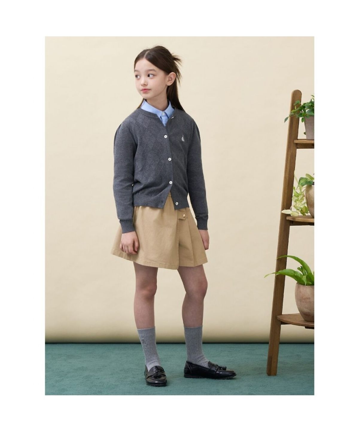 빈폴 키즈(BEANPOLE KIDS) 여아 솔리드 아가일 조직 카디건  애쉬 (BI685AG034)