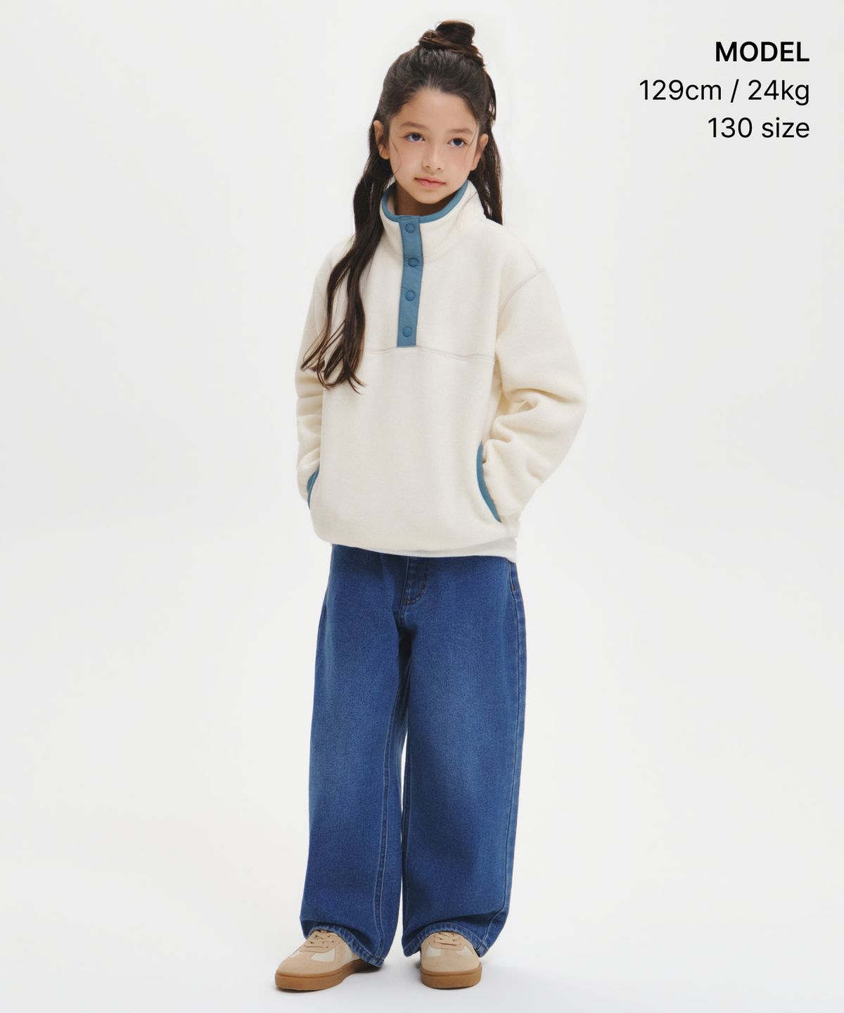 무신사 스탠다드 키즈(MUSINSA STANDARD KIDS) 기모 와이드 데님 팬츠 [미디엄 인디고]