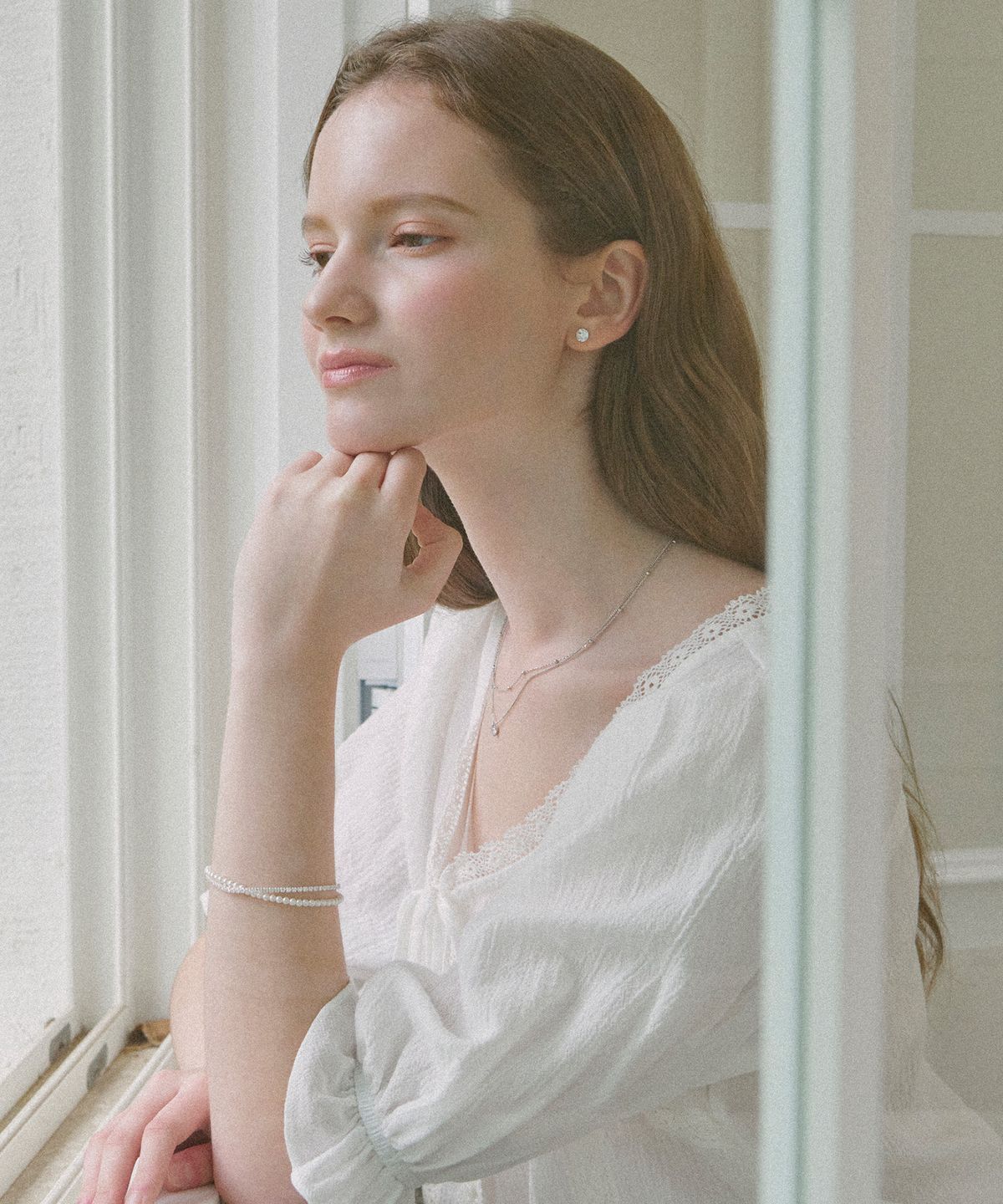 세인트스코트런던(ST.SCOTT LONDON) Veil Pearl Tennis Layered Bracelet / STJ-BB1595WG