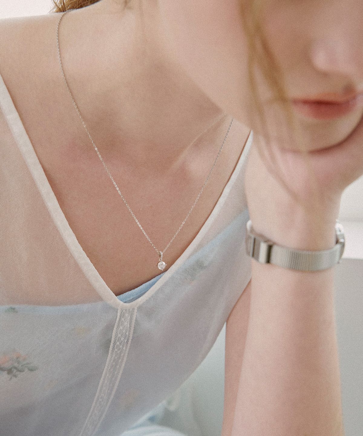 세인트스코트런던(ST.SCOTT LONDON) Solitaire Double Setting Necklace / STJ-NB1725WG