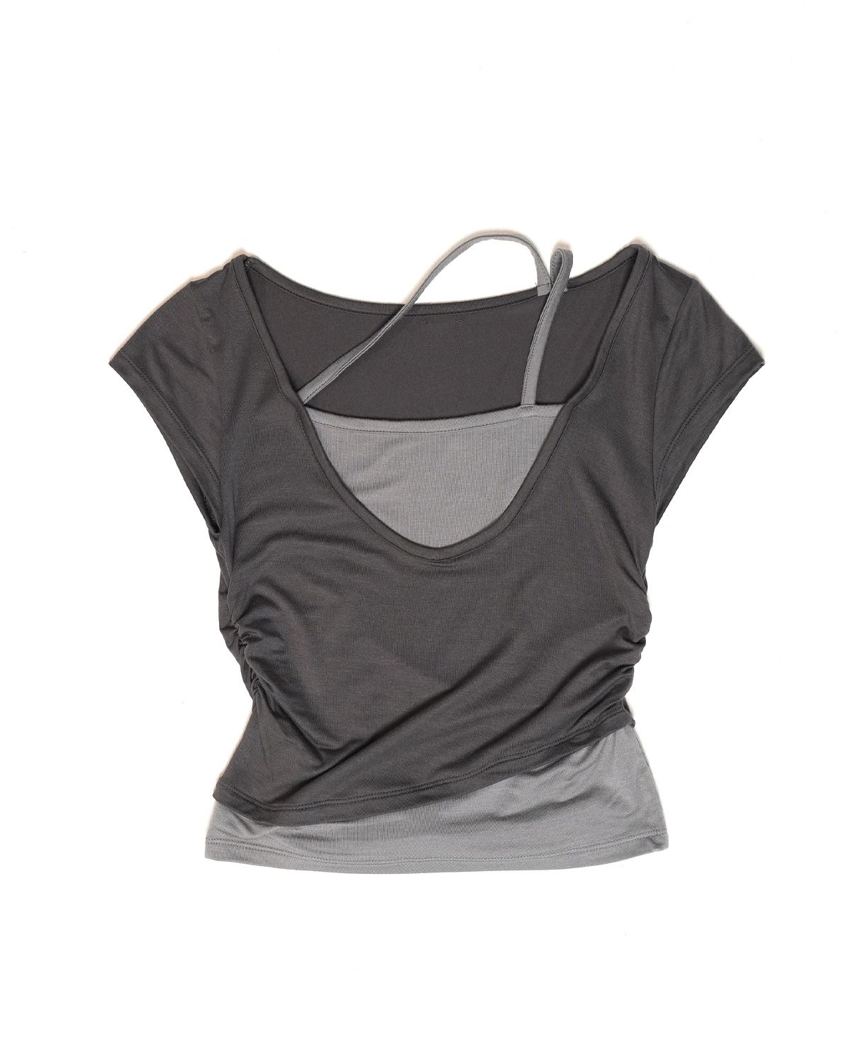 여린(YEORIN) Asymmetry Layered Tee (Charcoal)
