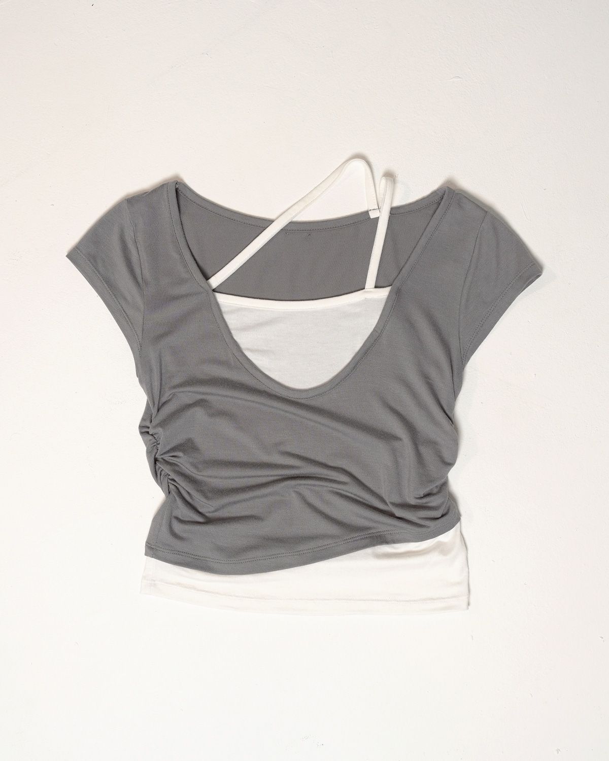 여린(YEORIN) Asymmetry Layered Tee (Grey)
