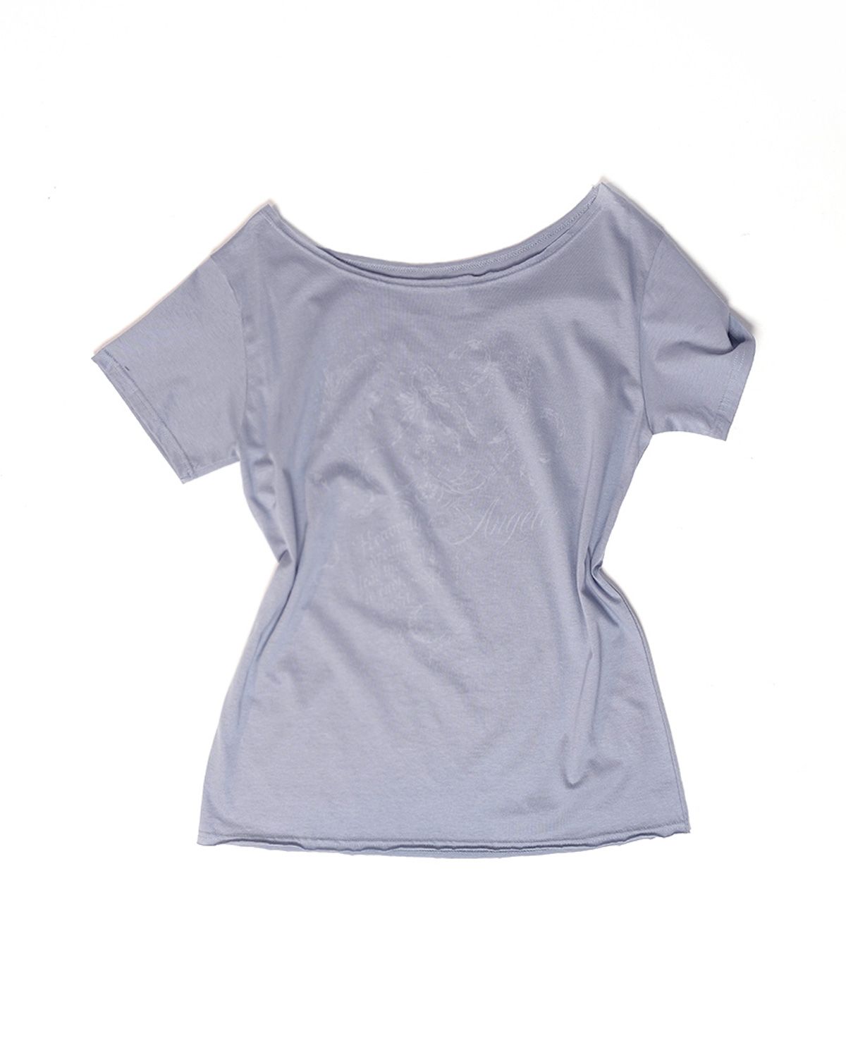 여린(YEORIN) Graphic Boat Neck Tee (Blue Grey)