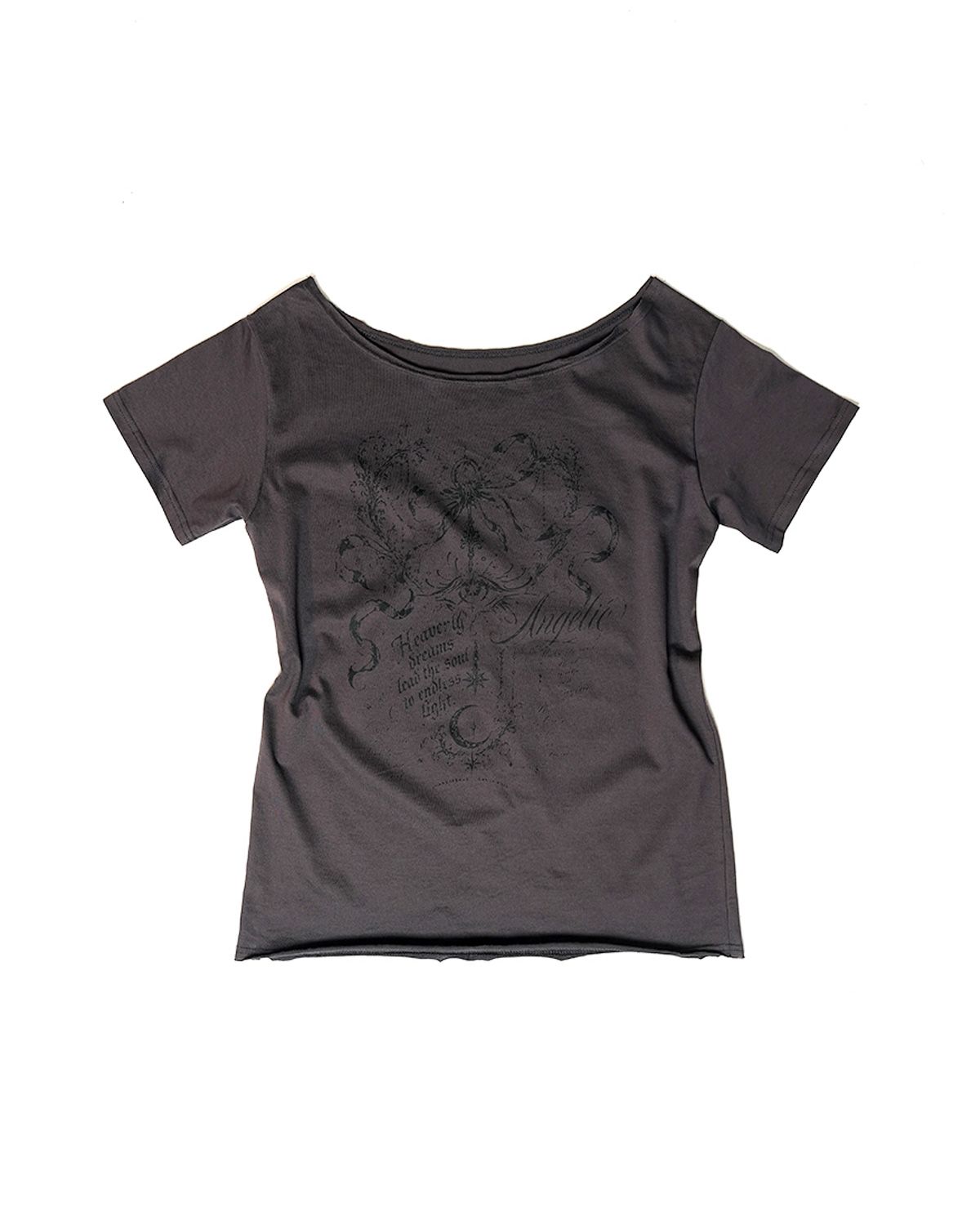 여린(YEORIN) Graphic Boat Neck Tee (Charcoal)