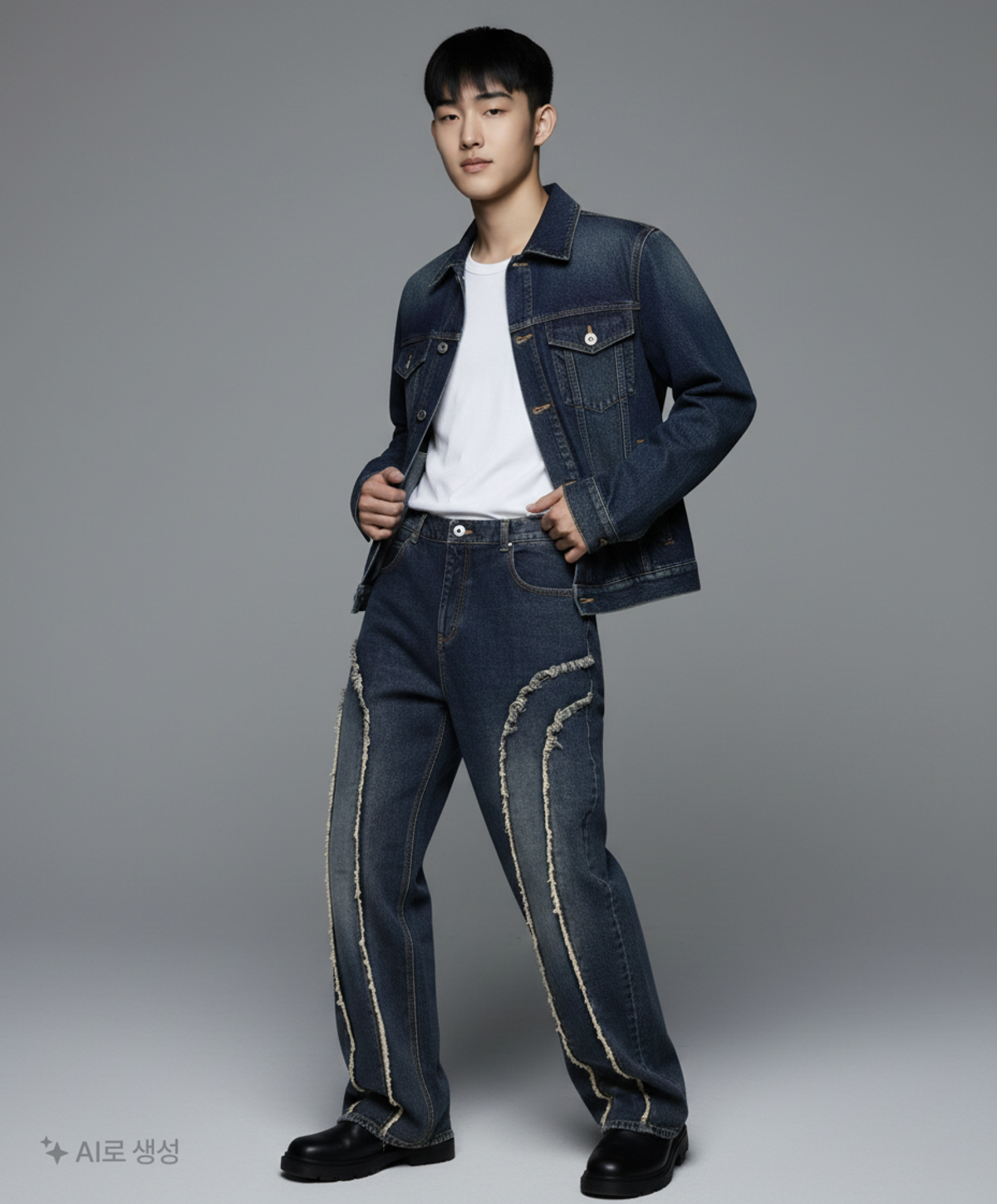 모덴아르더(MODEN ARDOR) 컷 오프 라운드 트랙 와이드 데님 (진청) 34