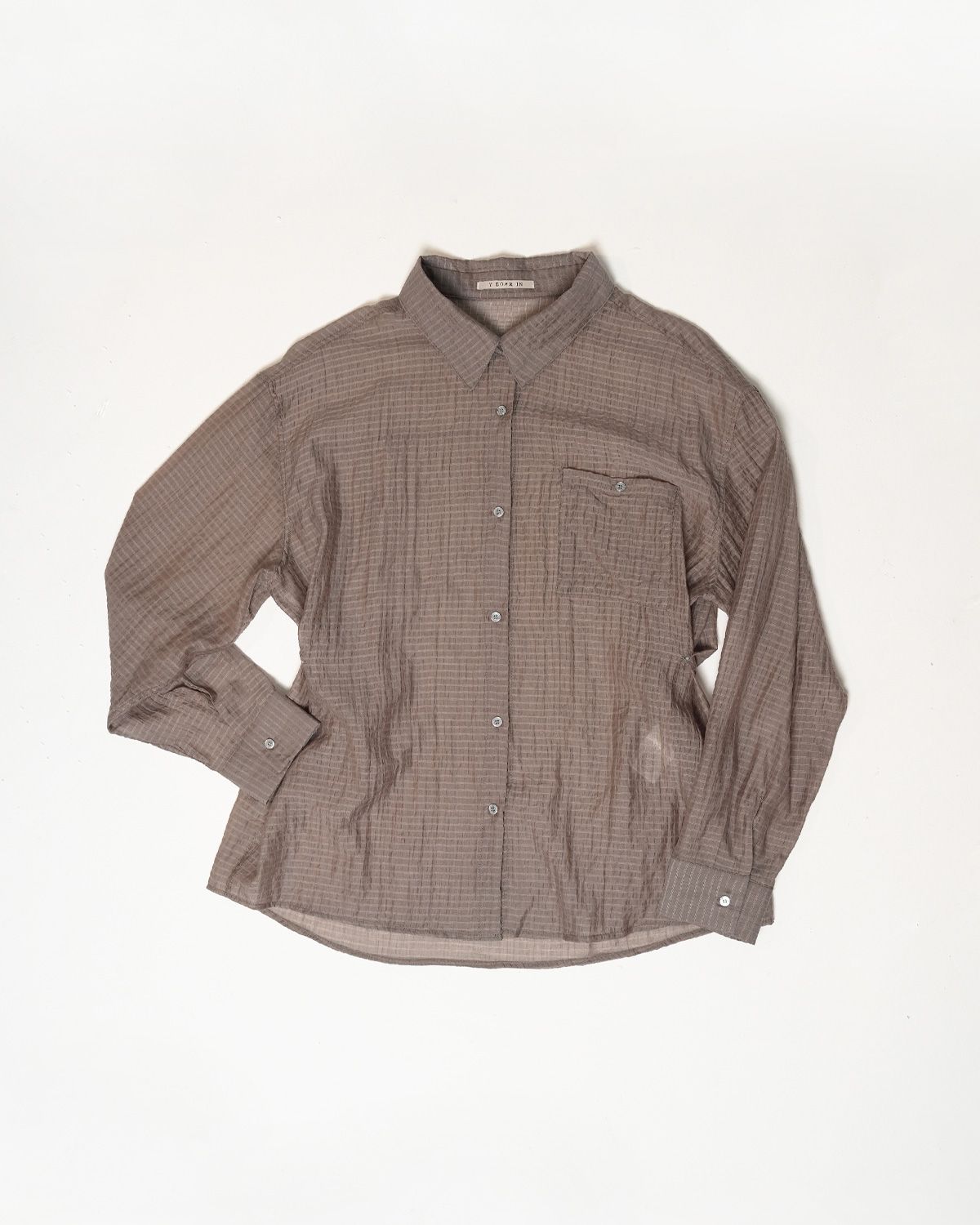 여린(YEORIN) Sheer Check Shirt (Brown)