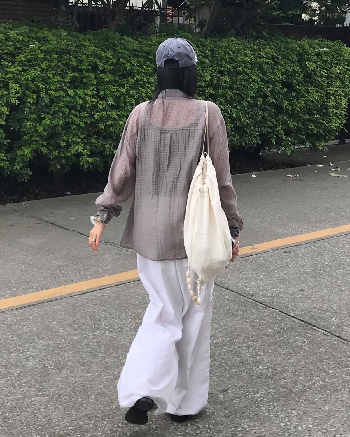 여린(YEORIN) Sheer Check Shirt (Brown)