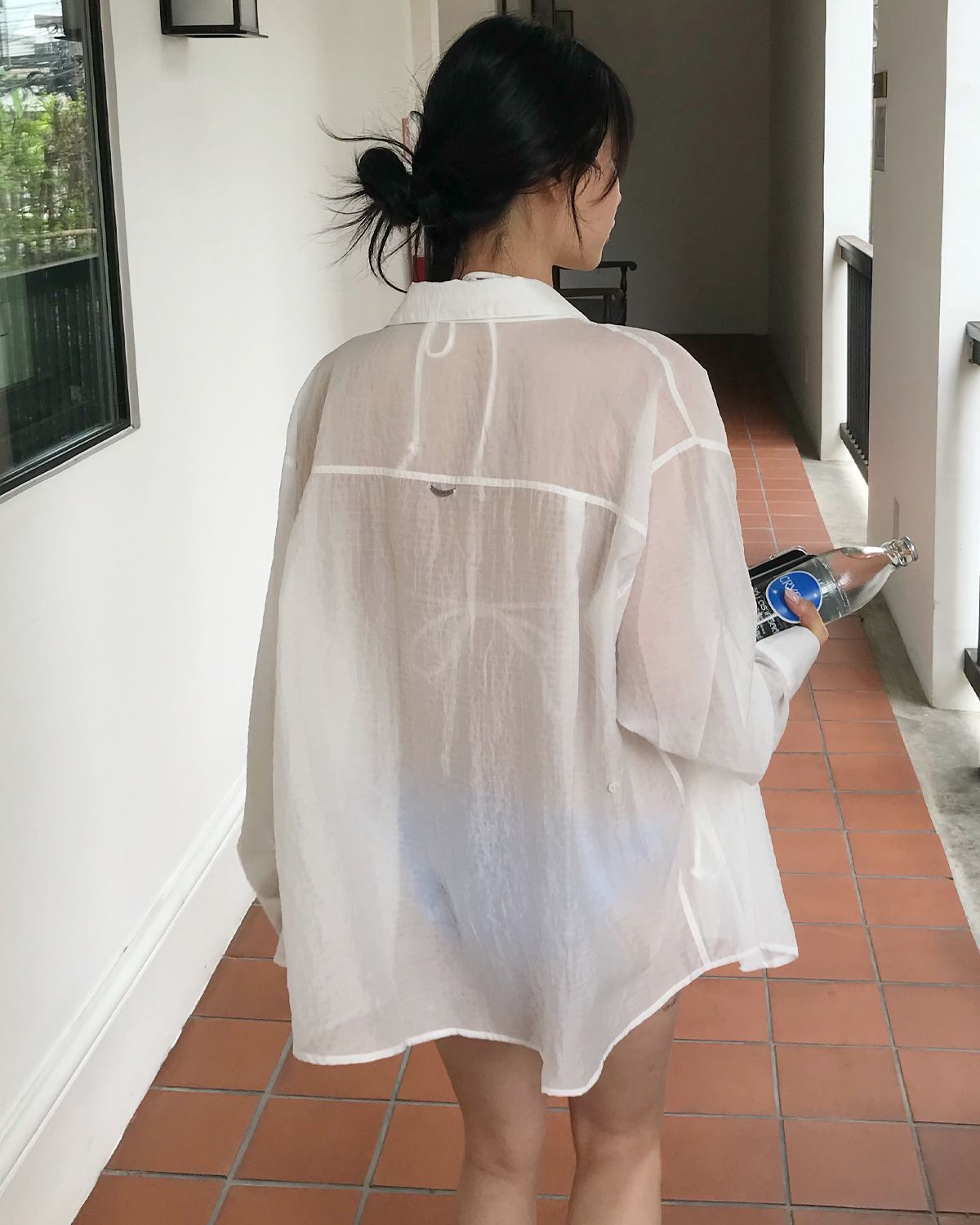 여린(YEORIN) Sheer Check Shirt (White)