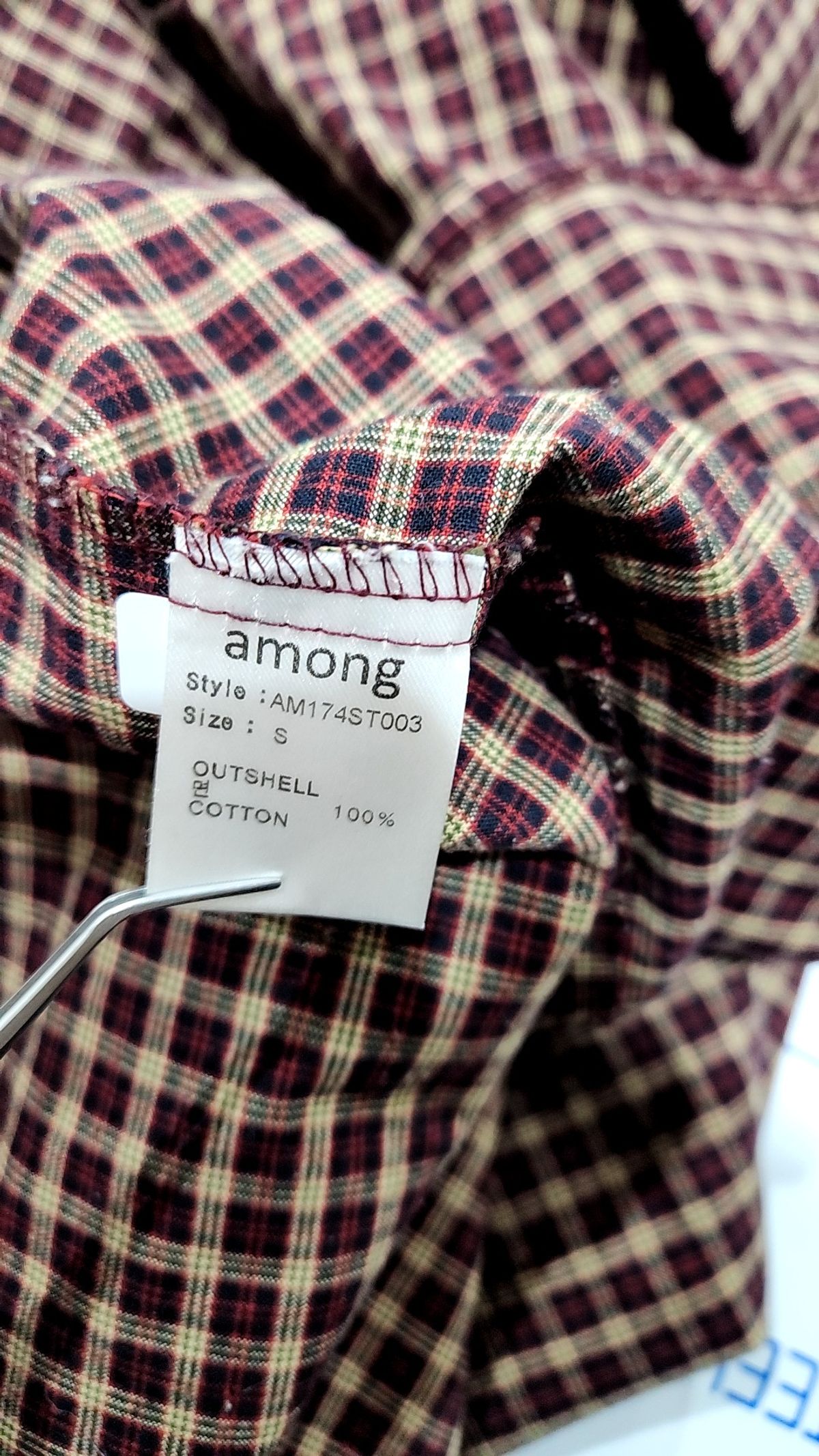 어몽(AMONG) 레이스 테이프 체크 셔츠 S