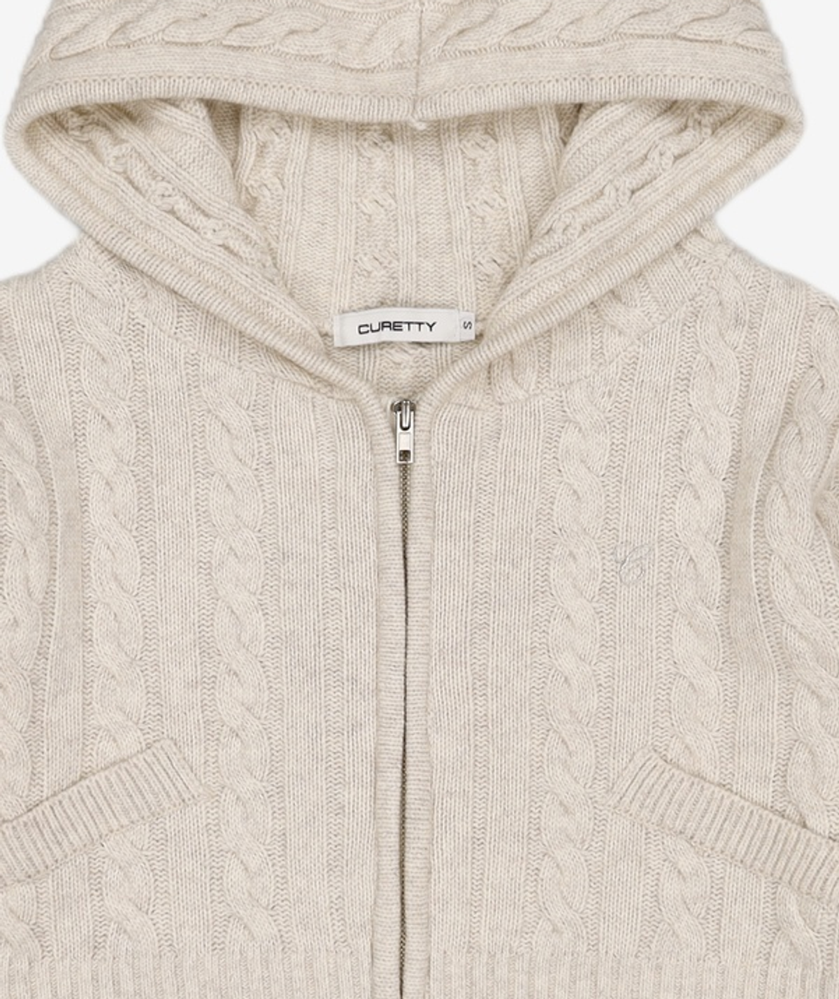 큐리티(CURETTY) C CABLE CROP KNIT HOODIE ZIP-UP_IVORY S