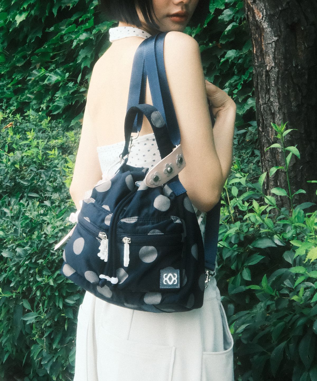 시월107(SIWL107) Dotty Bucket Bag (Navy)