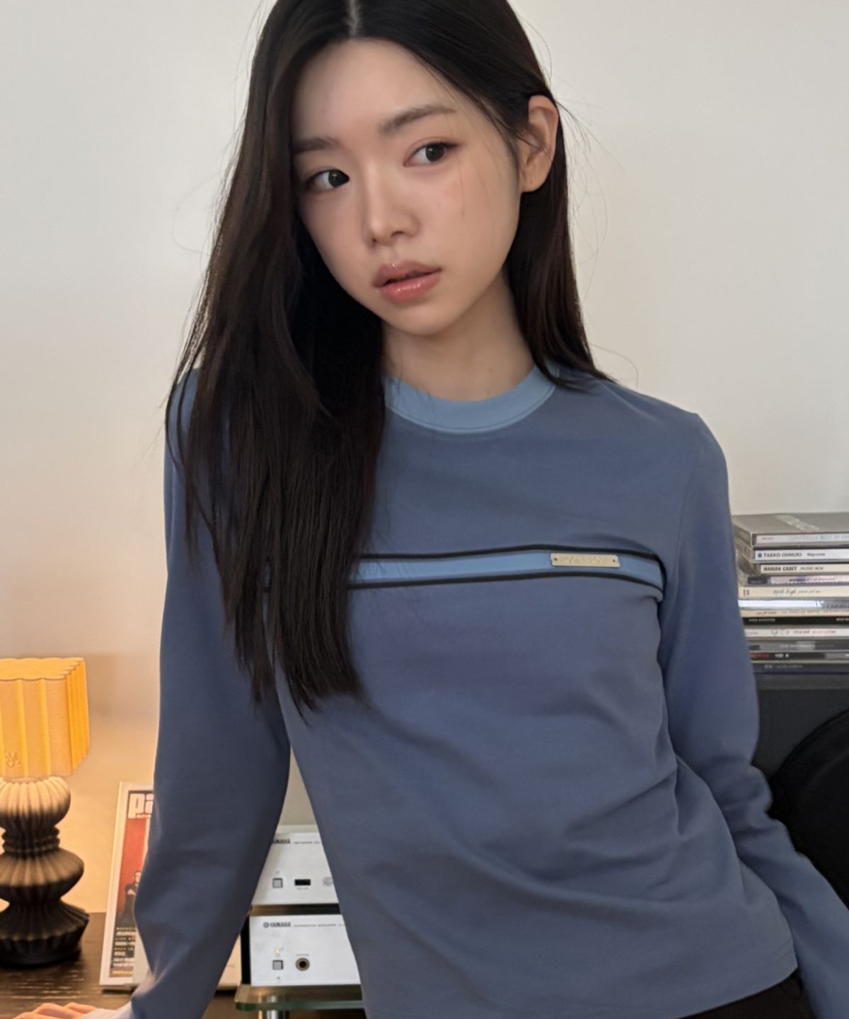 로긴 앤 로지(ROGIN N ROSIE) Stripe Metal Logo Point Long Sleeve Dusty Blue