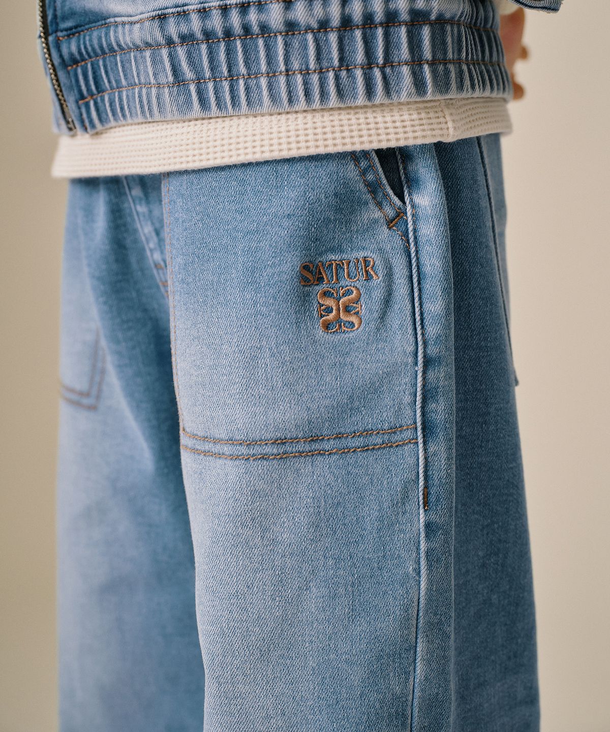 세터 키즈(SATUR KIDS) (K) 밴딩 와이드 데님 팬츠 블루