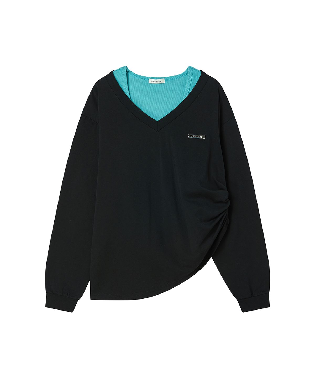 로긴 앤 로지(ROGIN N ROSIE) V-Neck Oversized One Shoulder 2 in 1 Black&Mint