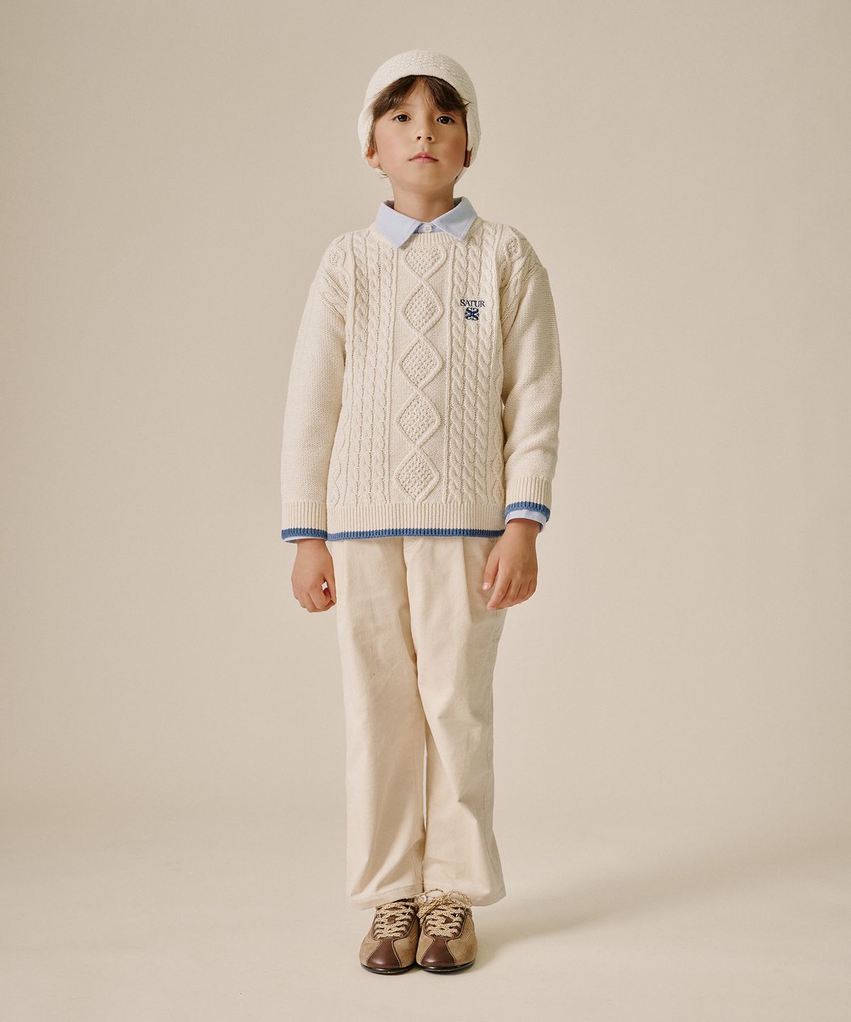 세터 키즈(SATUR KIDS) (K) 크루넥 케이블 니트 크림