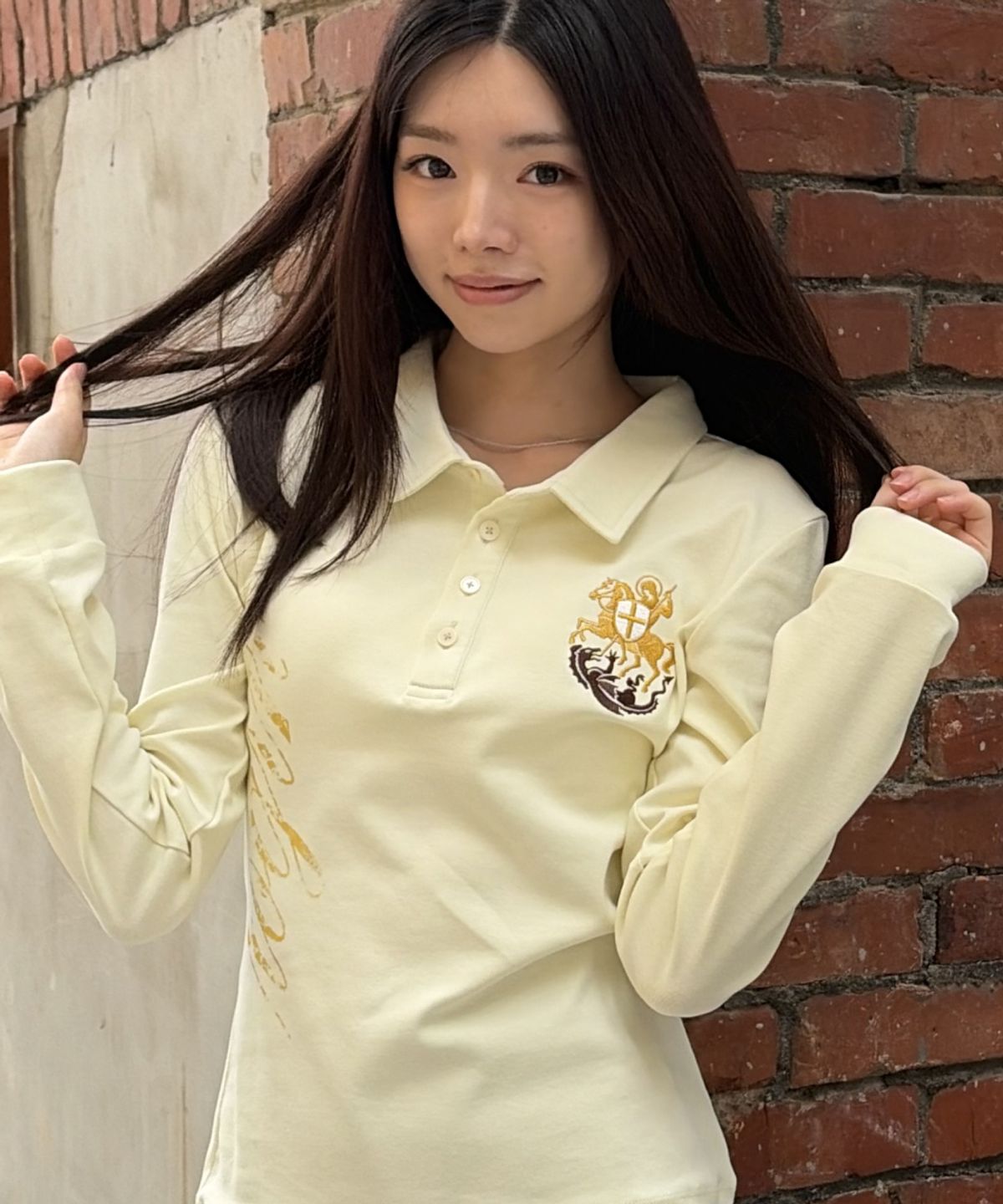 로긴 앤 로지(ROGIN N ROSIE) Classic Polo Embroider Long Sleeve Cream