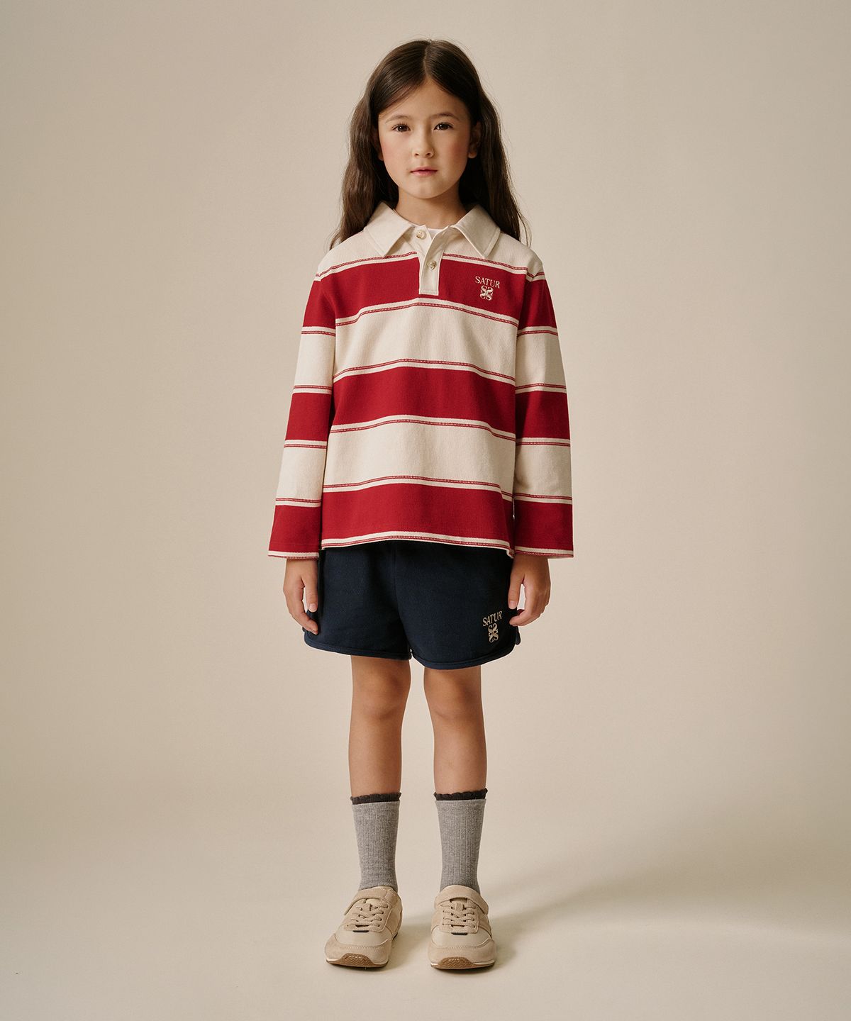 세터 키즈(SATUR KIDS) (K) 럭비 스트라이프 피케 롱 슬리브 레드