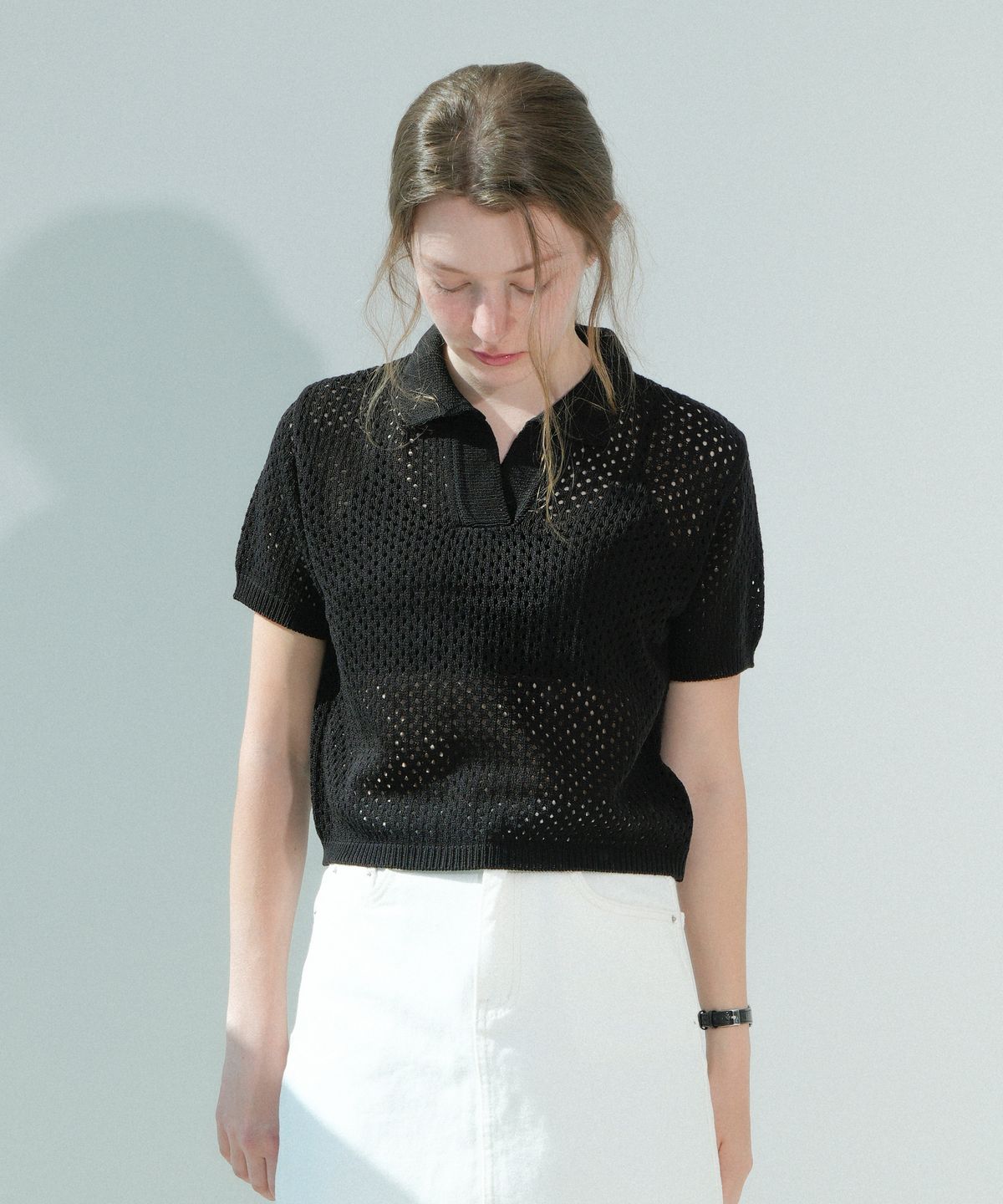 블레티(VLETI) Summer Punching Collar Knit (Black)