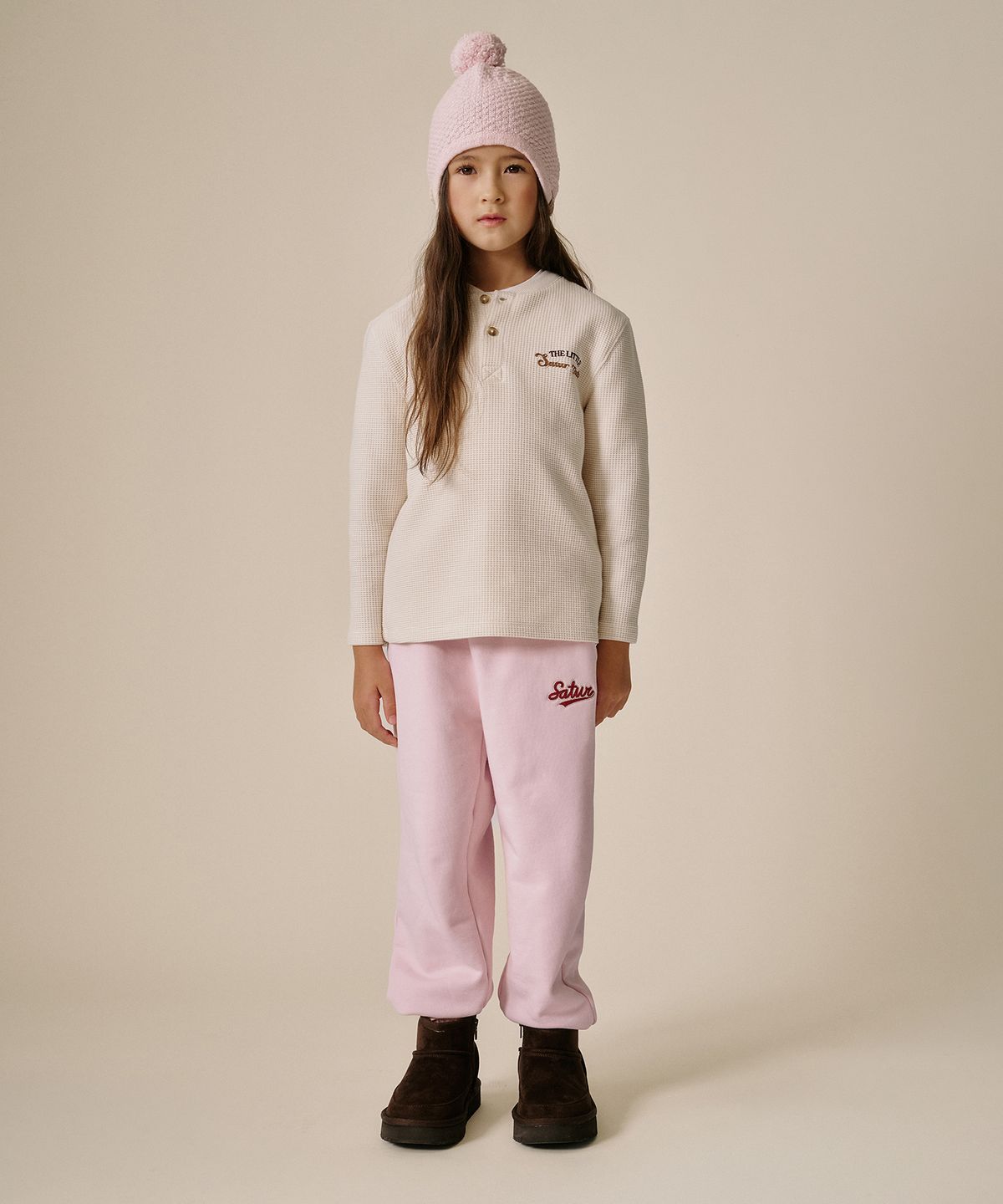세터 키즈(SATUR KIDS) (K) 와플 헨리넥 롱 슬리브 크림