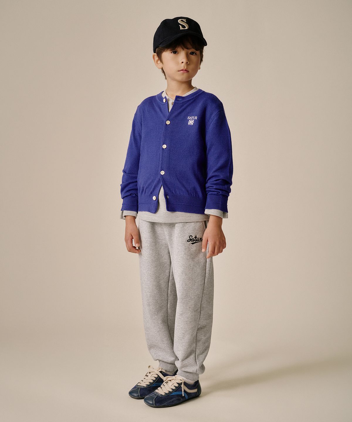 세터 키즈(SATUR KIDS) (K) 로렌 베이직 크루넥 파인 가디건 블루